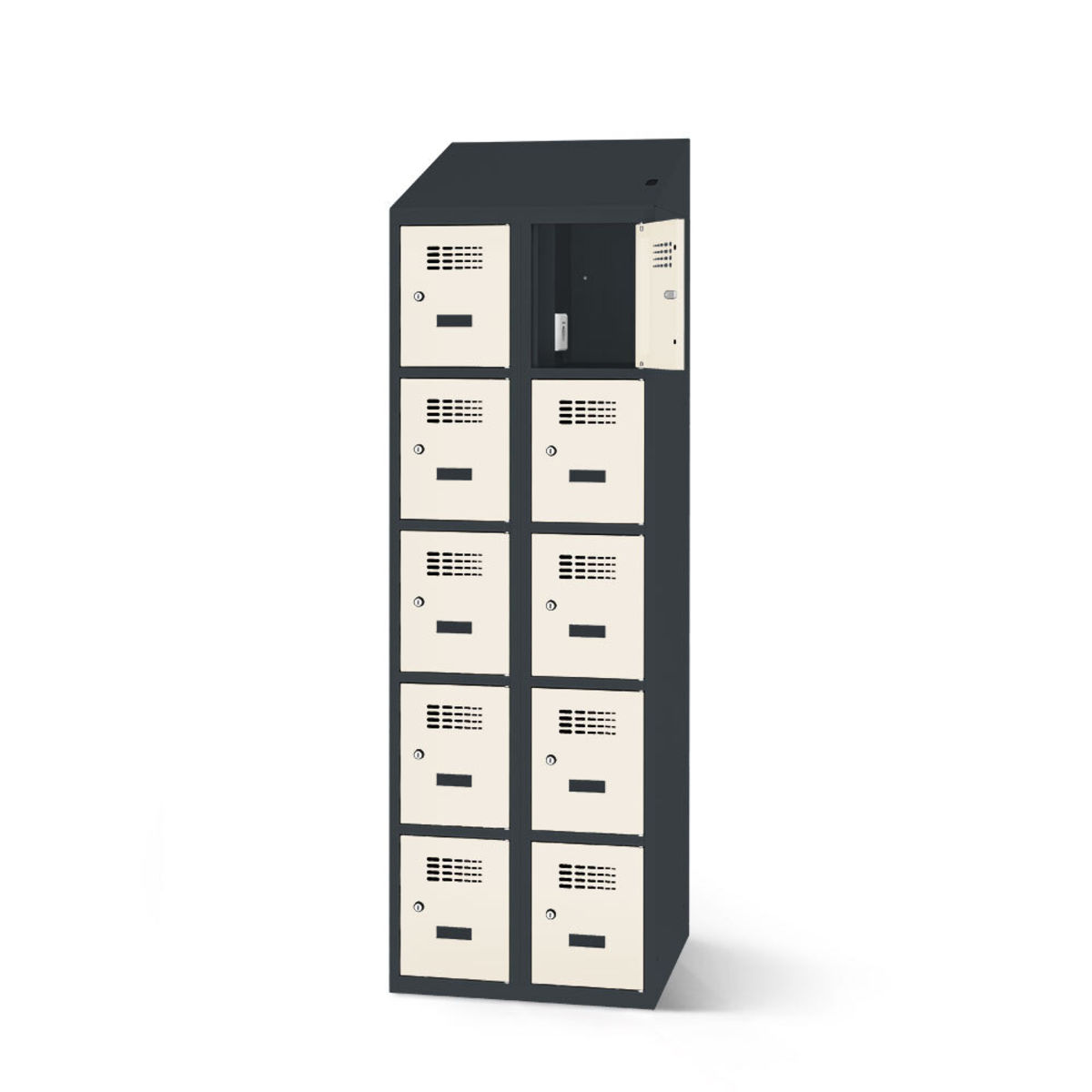 rotstahl Fächerschrank mit Ladefunktion 10 Fächer mit anthrazitgrauem Korpus 60x200 cm (BxH); weiß