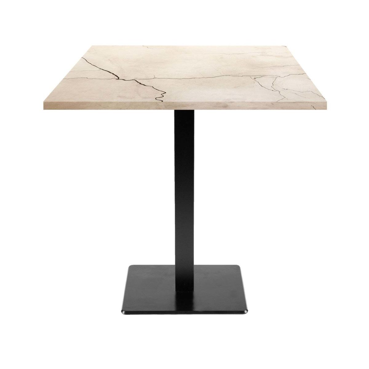 RestooTab Tisch Milan quadratisch - Dekor Stein & Holz 70x70x75 cm (LxBxH); Platte wollweiß/marmoriert, Gestell schwarz; quadratisch