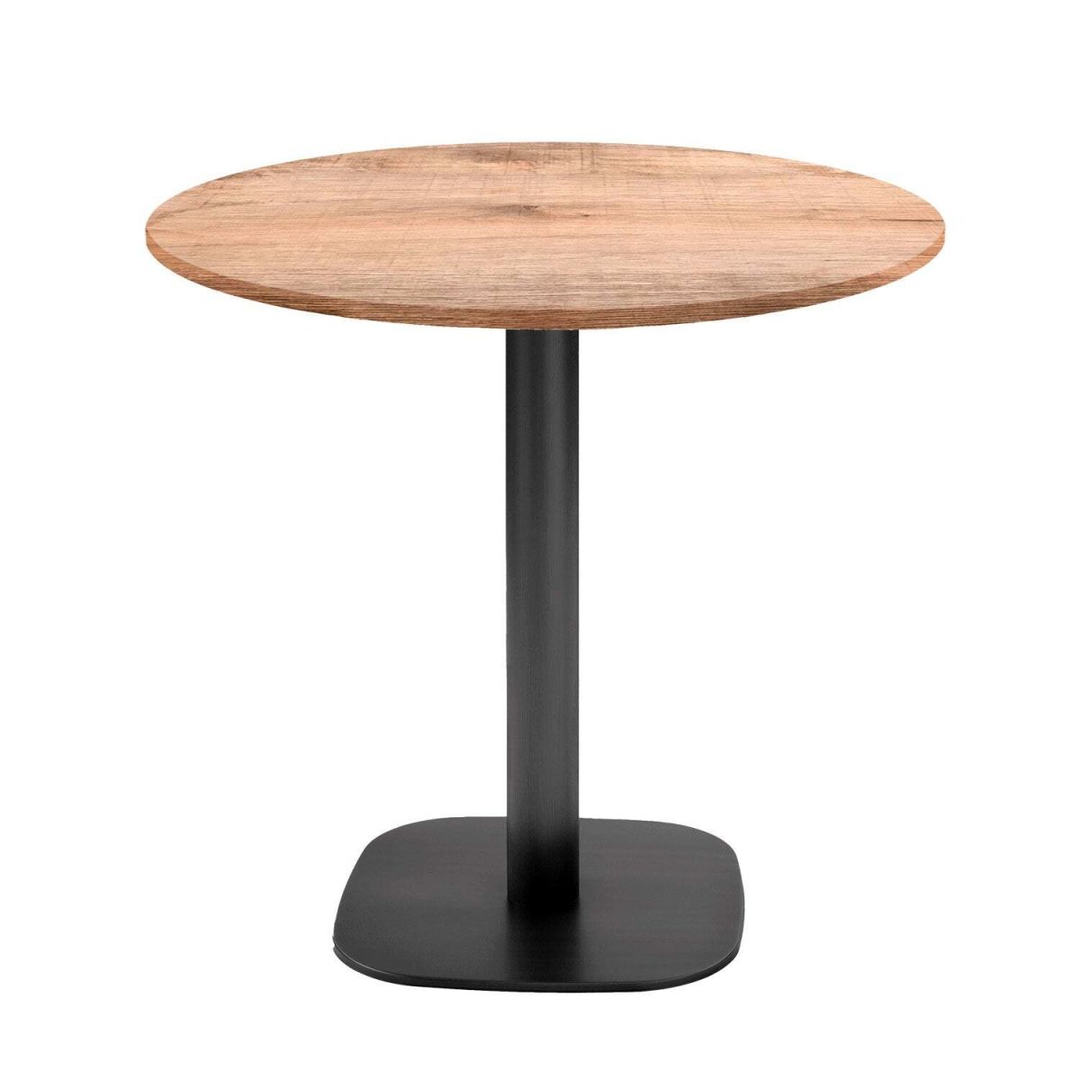 RestooTab Tisch Round rund - Dekor Stein & Holz 75x70 cm (HxØ); Platte eiche/hellbraun, Gestell schwarz; rund