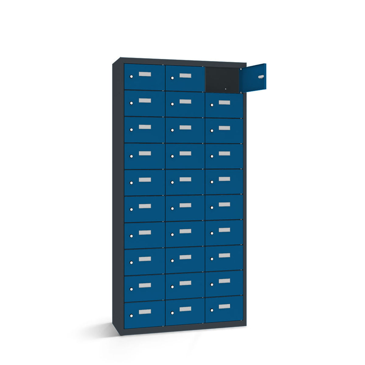 rotstahl Wertfachschrank 30 Fächer mit anthrazitgrauem Korpus 87.5x30x180 cm (BxTxH); dunkelblau