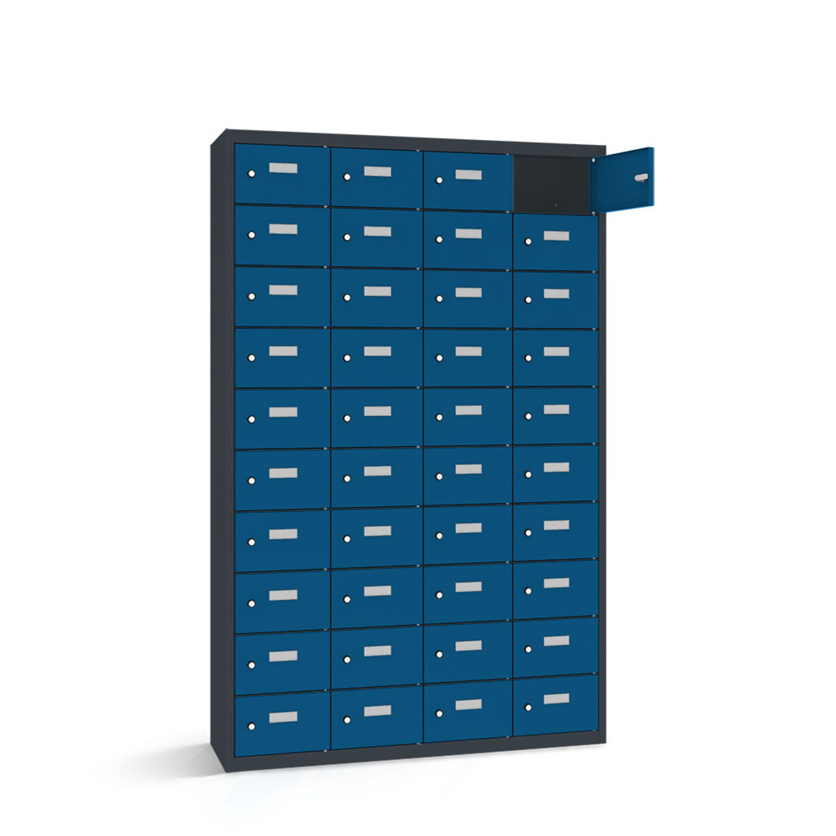 rotstahl Wertfachschrank 40 Fächer mit anthrazitgrauem Korpus 115x50x180 cm (BxTxH); dunkelblau