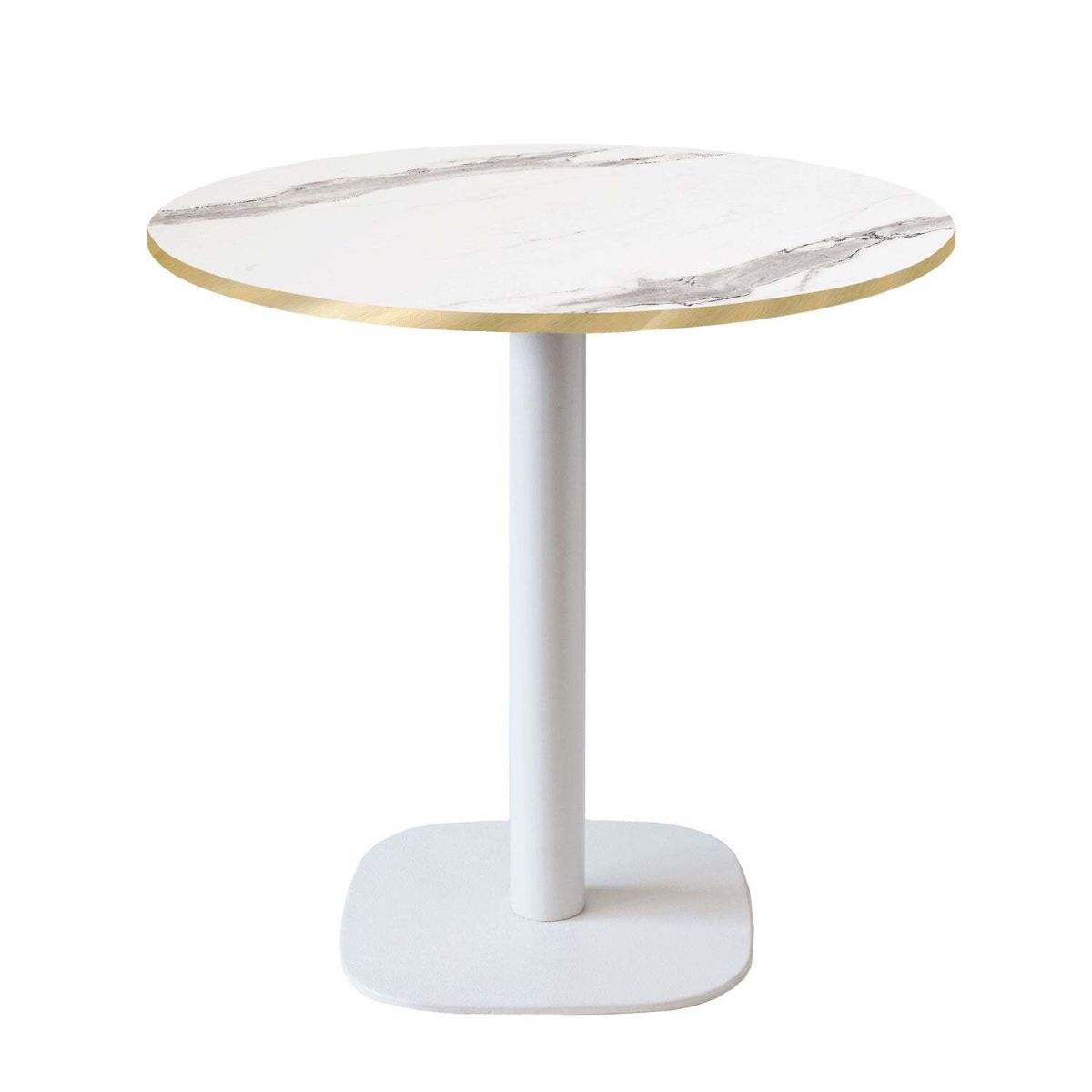 RestooTab Tisch Round rund Gestell weiß - Dekor Stein 75x70 cm (HxØ); Platte weiß, Gestell weiß; rund