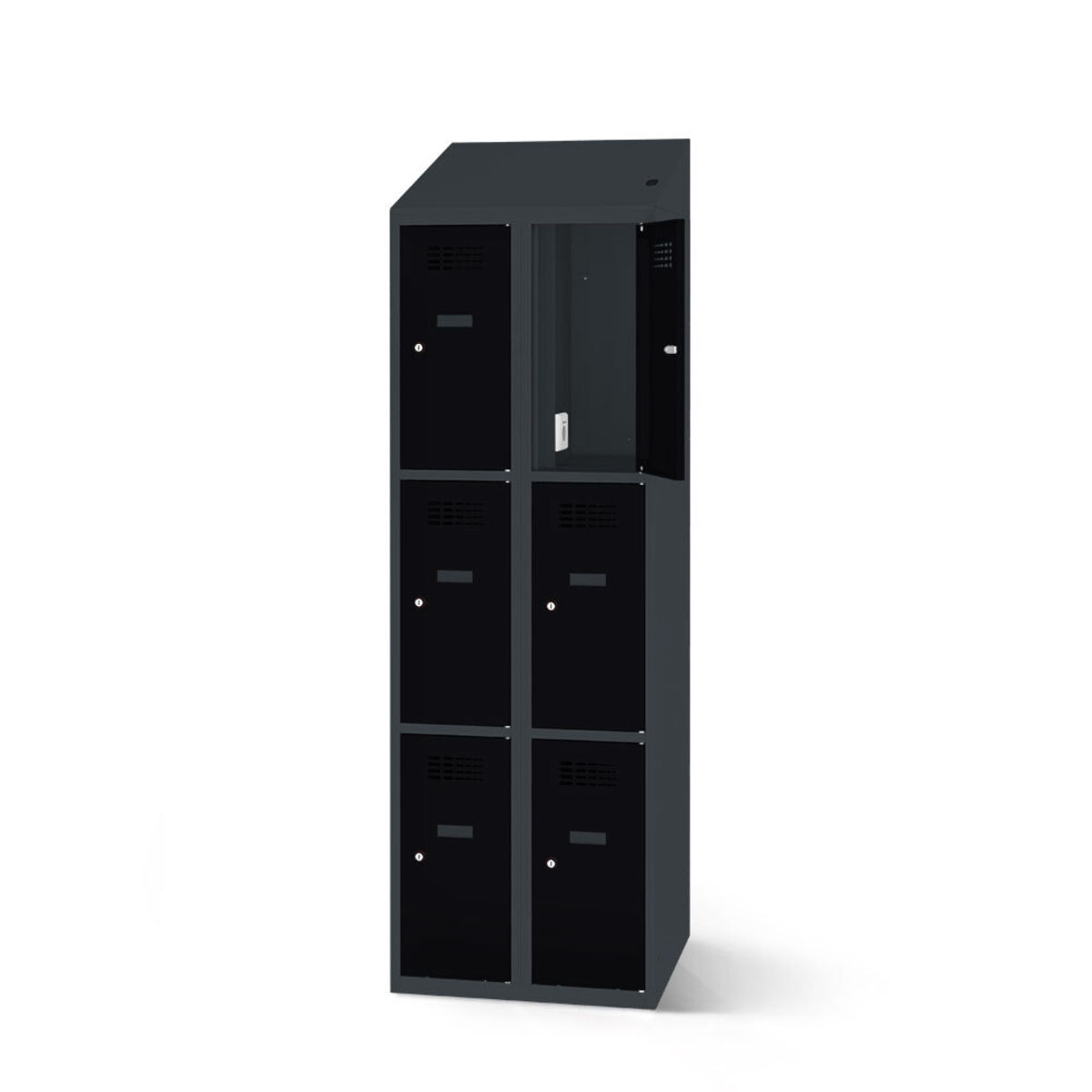 rotstahl Fächerschrank mit Ladefunktion 6 Fächer mit anthrazitgrauem Korpus 60x200 cm (BxH); schwarz