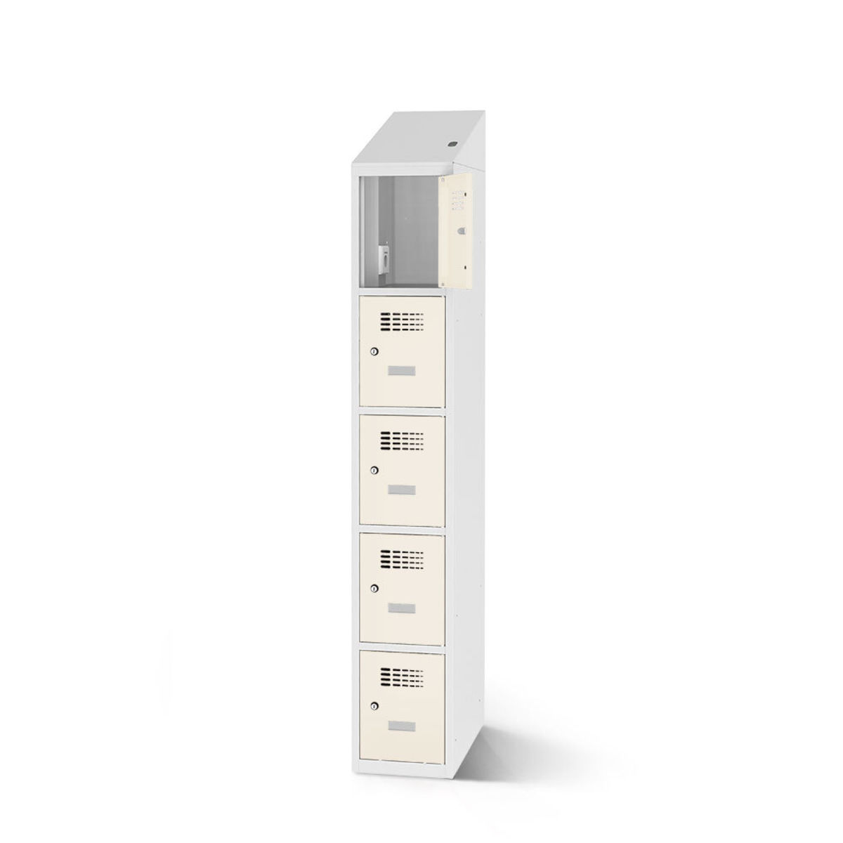 rotstahl Fächerschrank mit Ladefunktion 5 Fächer mit lichtgrauem Korpus 30x200 cm (BxH); weiß