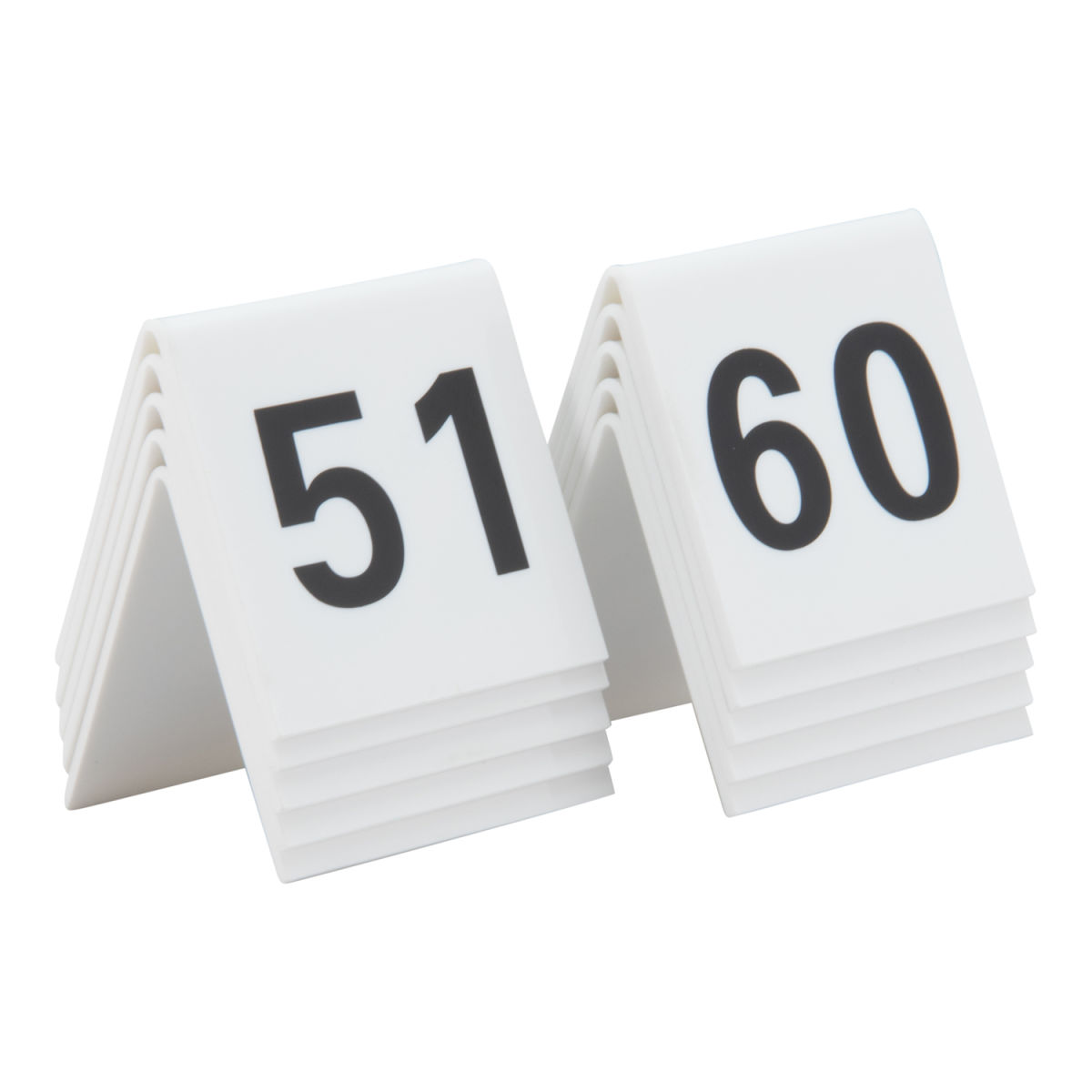 Set di 10 Numeri da Tavolo 51-60 - Acrilico Bianco con Numeri Neri Securit; 5x5 cm (LxH); bianco