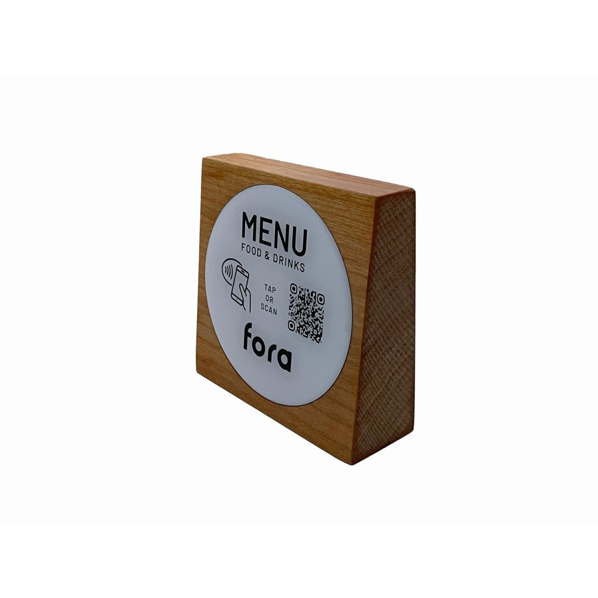 PRODUCTMATE Tischaufsteller stehend mit QR-Code Aufkleber glänzend 11x11 cm (BxH); kirschbaum antik/braun antik; 25 Stück / Pack