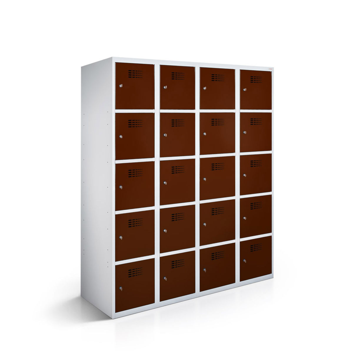 rotstahl Fächerschrank 20 Fächer mit lichtgrauem Korpus 120x50x180 cm (BxTxH); mahagoni