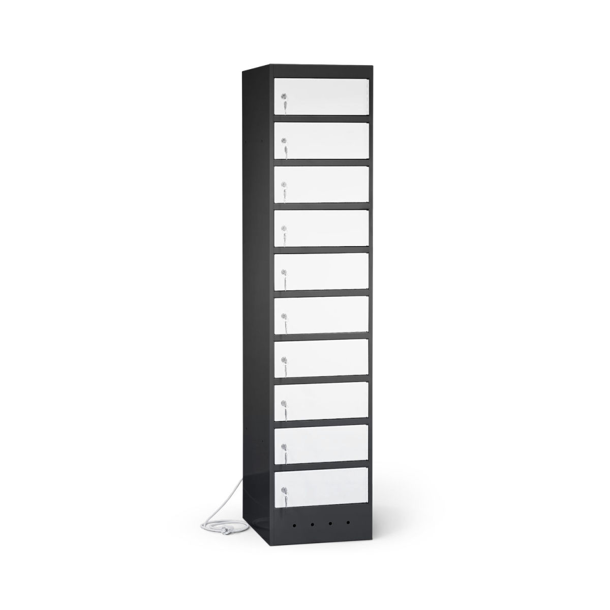 rotstahl Laptopschrank 10 Fächer mit anthrazitgrauem Korpus 40x180 cm (BxH); weiß