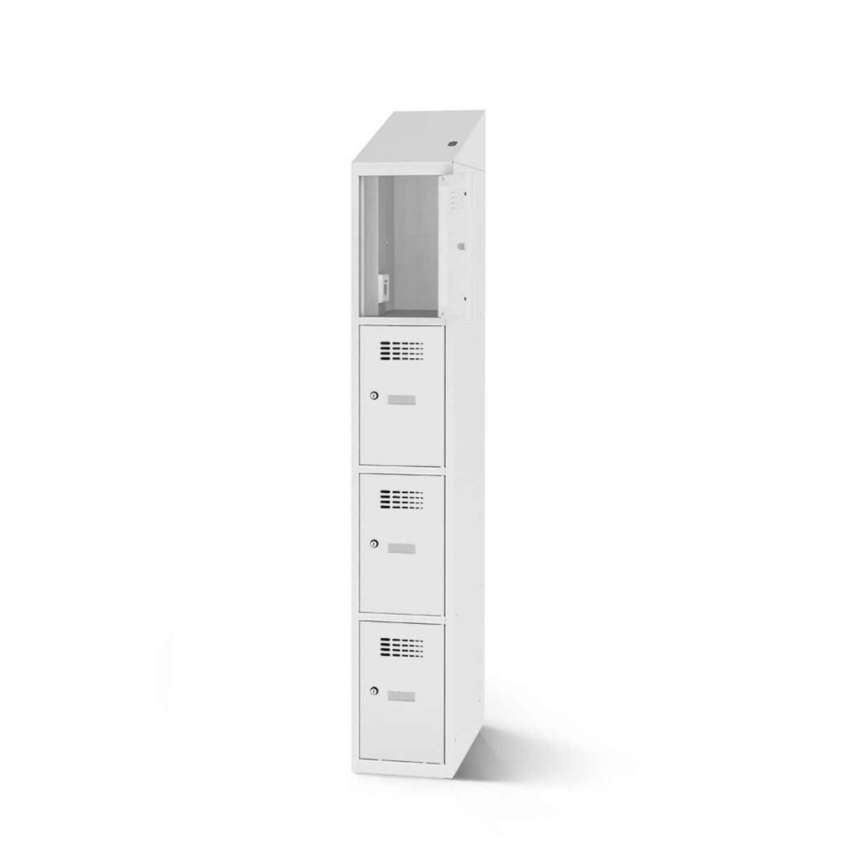 rotstahl Fächerschrank mit Ladefunktion 4 Fächer mit lichtgrauem Korpus 30x200 cm (BxH); hellgrau