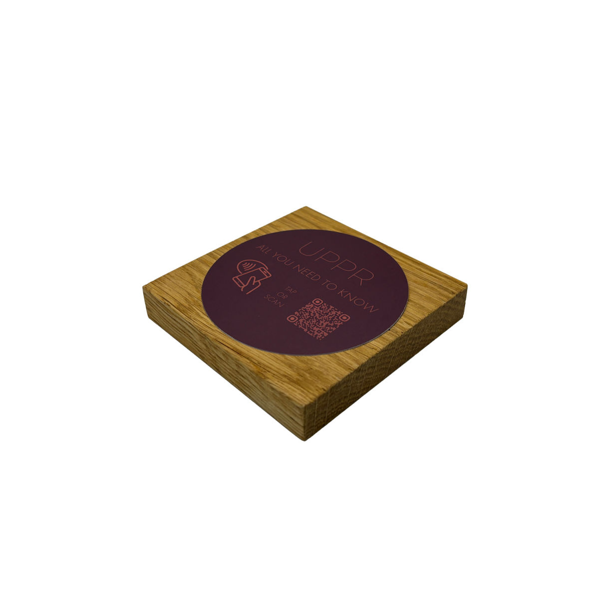 PRODUCTMATE Tischaufsteller liegend schräg mit QR-Code Aufkleber glänzend und NFC-Chip 8.5x8.5 cm (BxH); eiche; 25 Stück / Pack