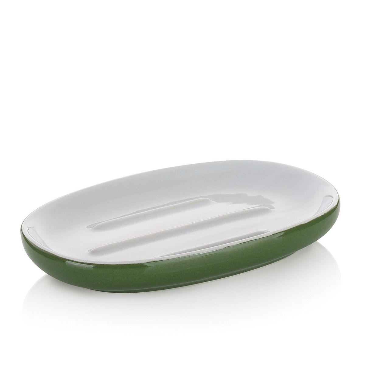 Portasapone Isabella in ceramica kela; 8.5x2x13.5 cm (LxHxP); verde; ovale