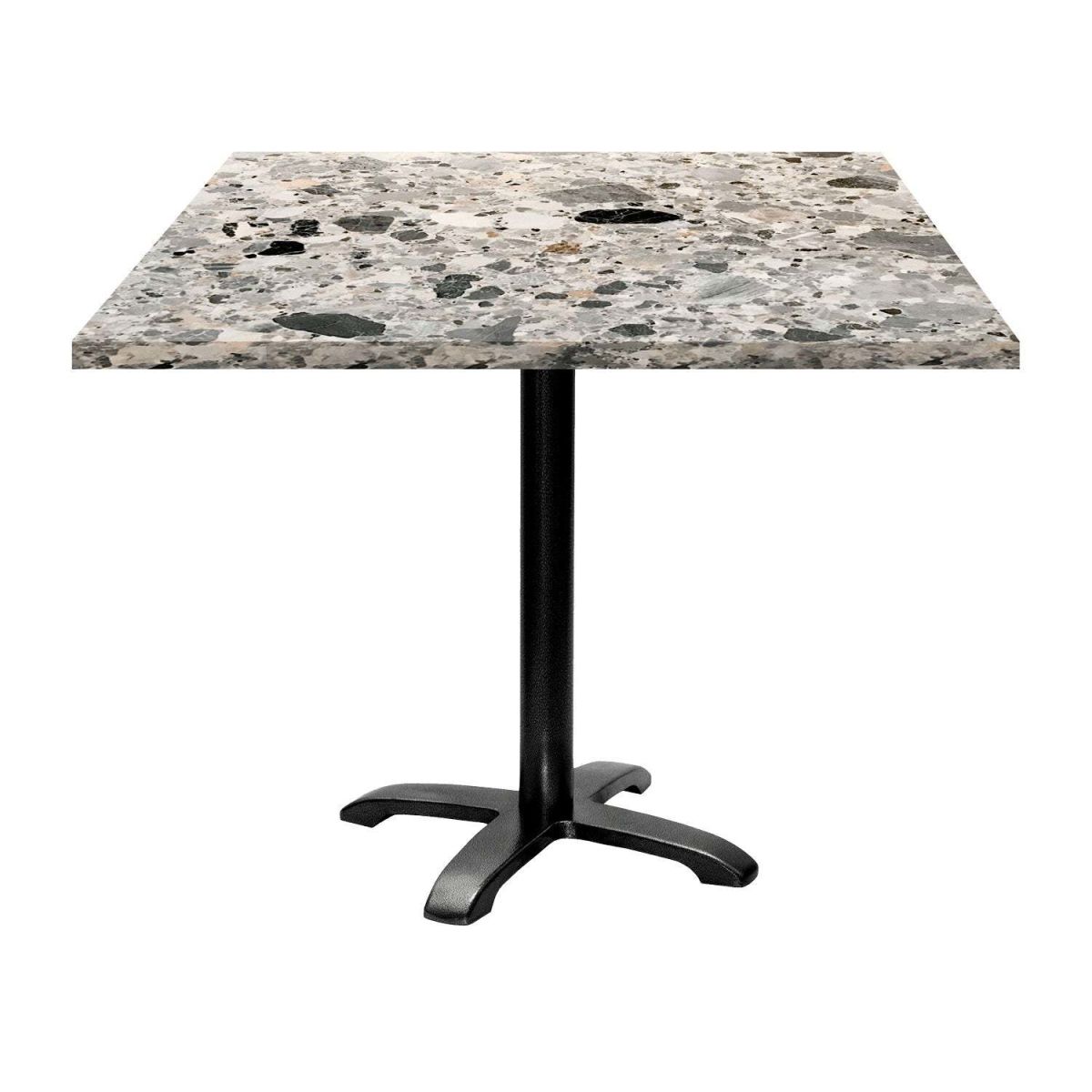 RestooTab Tisch Bazila quadratisch - Dekor Stein 90x90x74 cm (LxBxH); Platte grau/terrazzo, Gestell schwarz; quadratisch