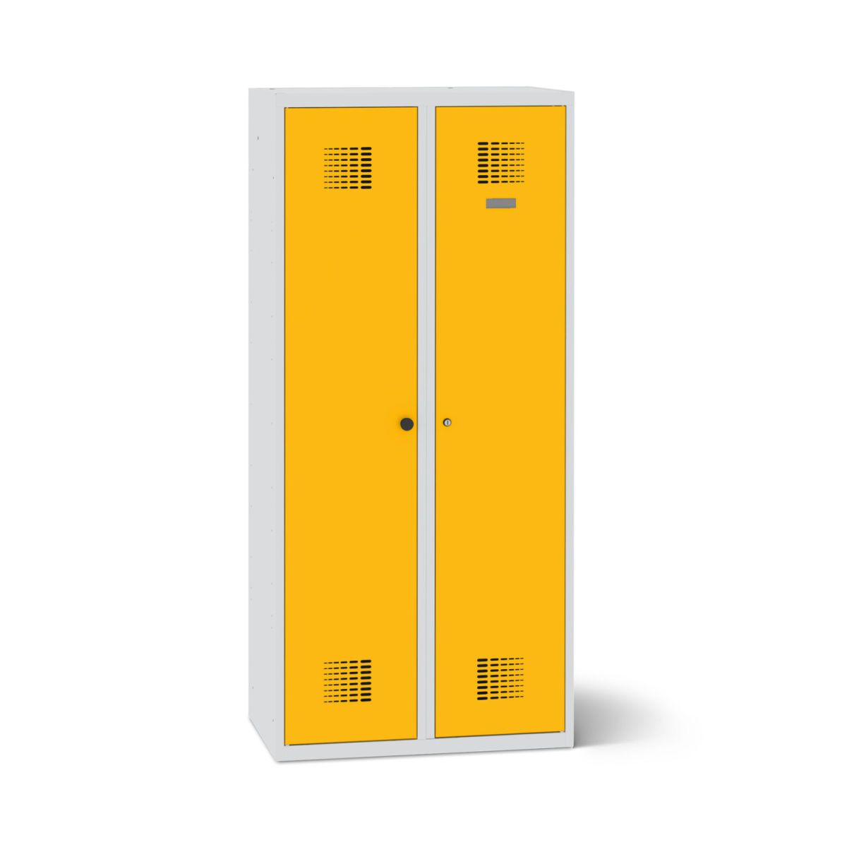rotstahl Doppelspind mit lichtgrauem Korpus 80x50x180 cm (BxTxH); gelb