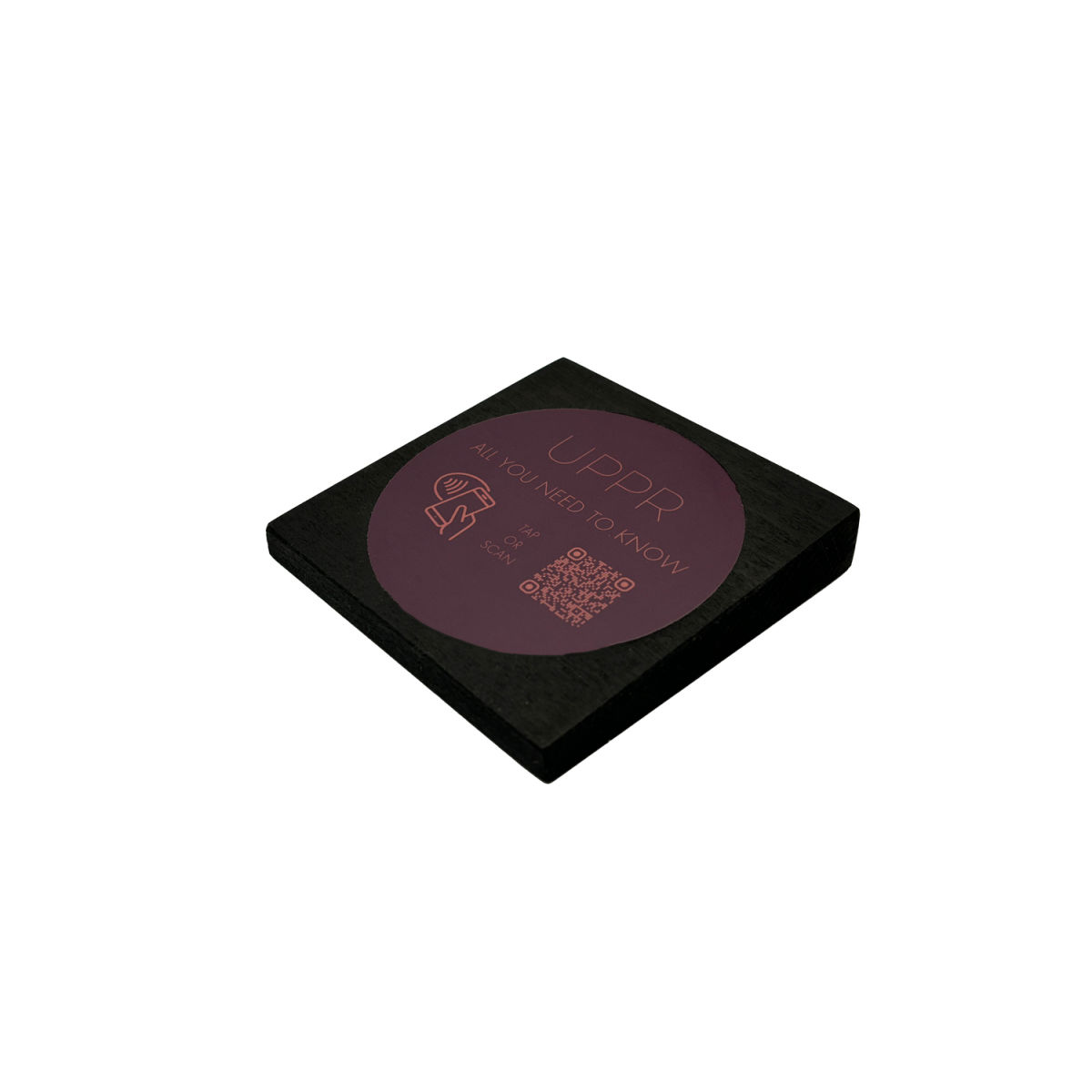 PRODUCTMATE Tischaufsteller liegend schräg mit QR-Code Aufkleber glänzend und NFC-Chip 11x11 cm (BxH); buche/schwarz; 25 Stück / Pack