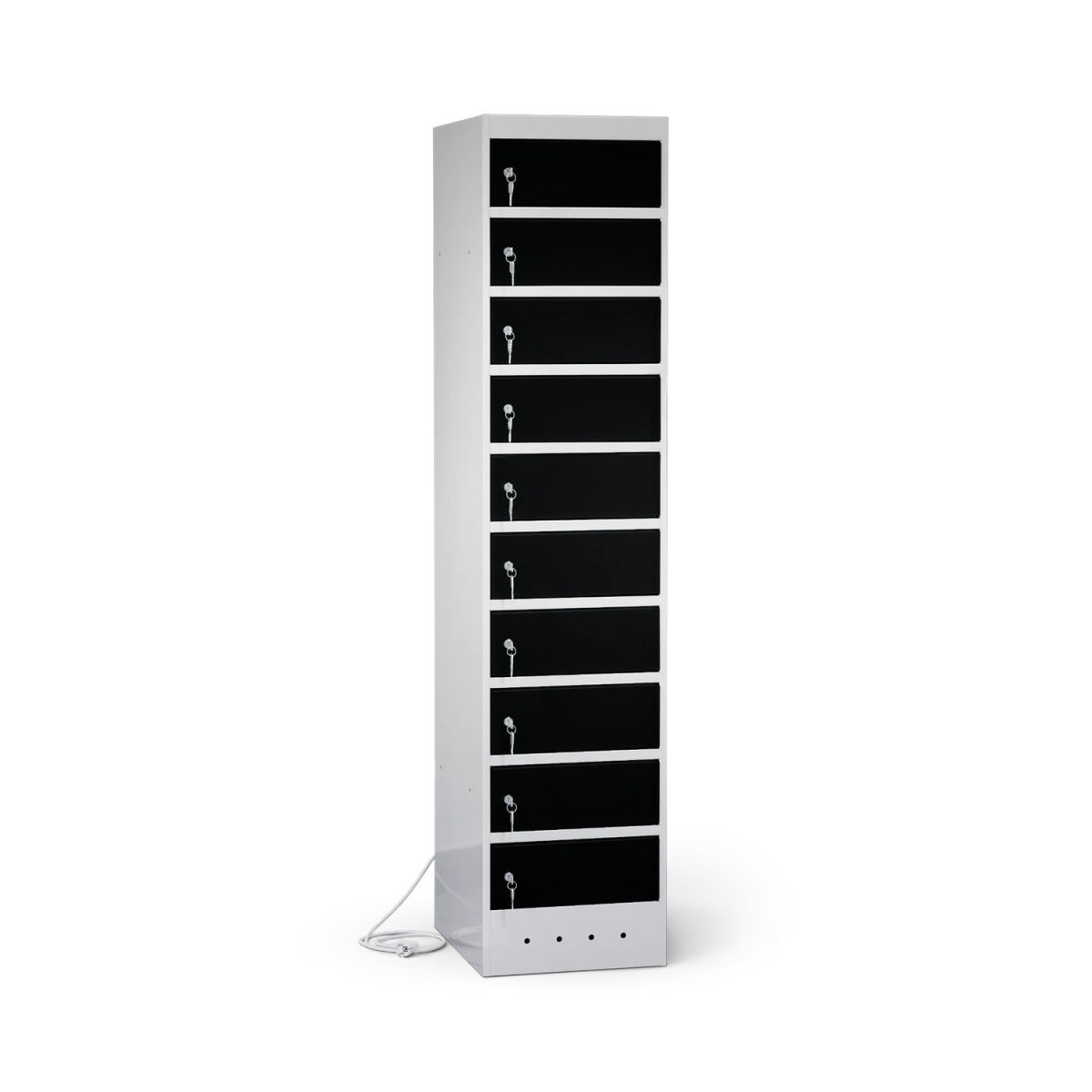rotstahl Laptopschrank 10 Fächer mit lichtgrauem Korpus 40x180 cm (BxH); schwarz