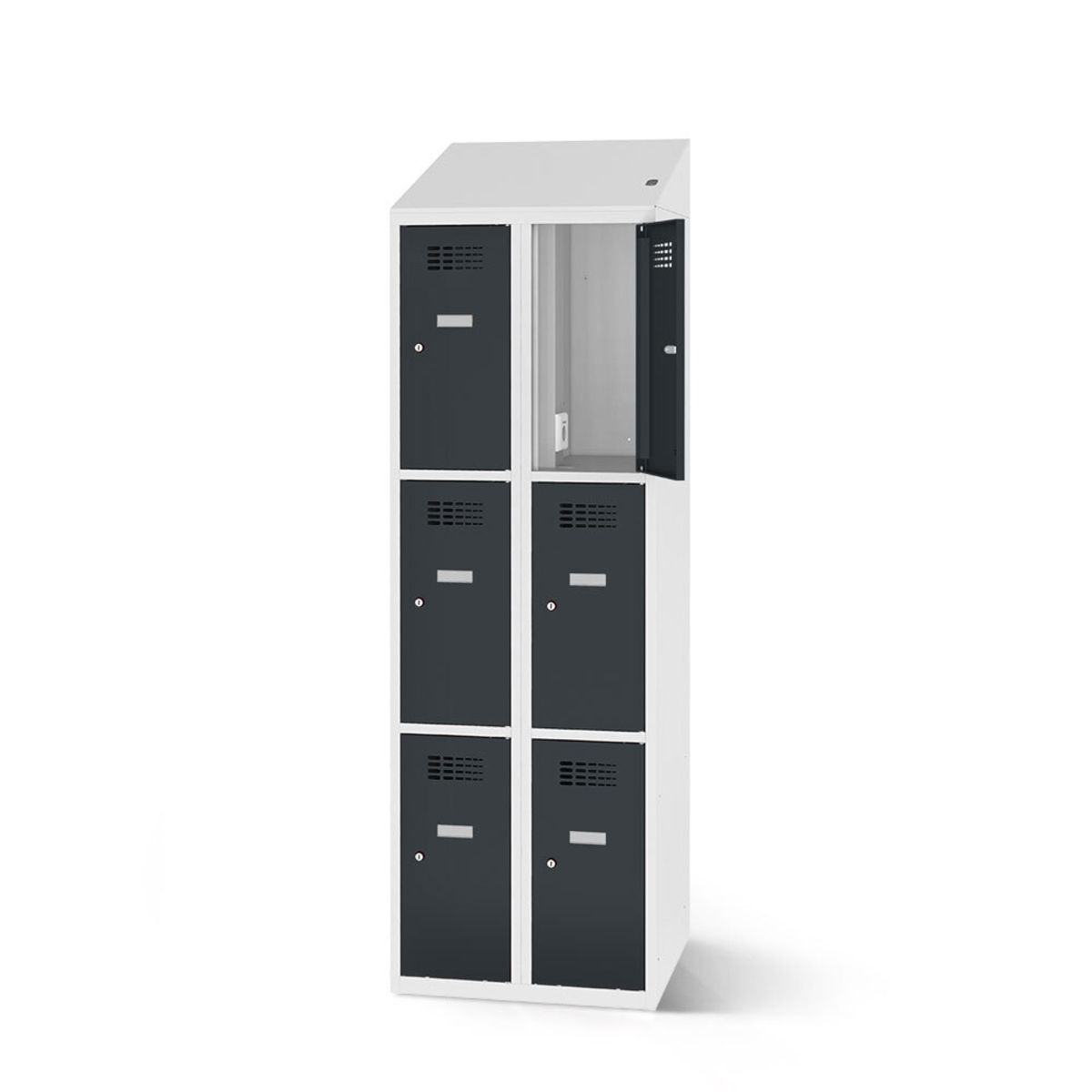 rotstahl Fächerschrank mit Ladefunktion 6 Fächer mit lichtgrauem Korpus 60x200 cm (BxH); anthrazit