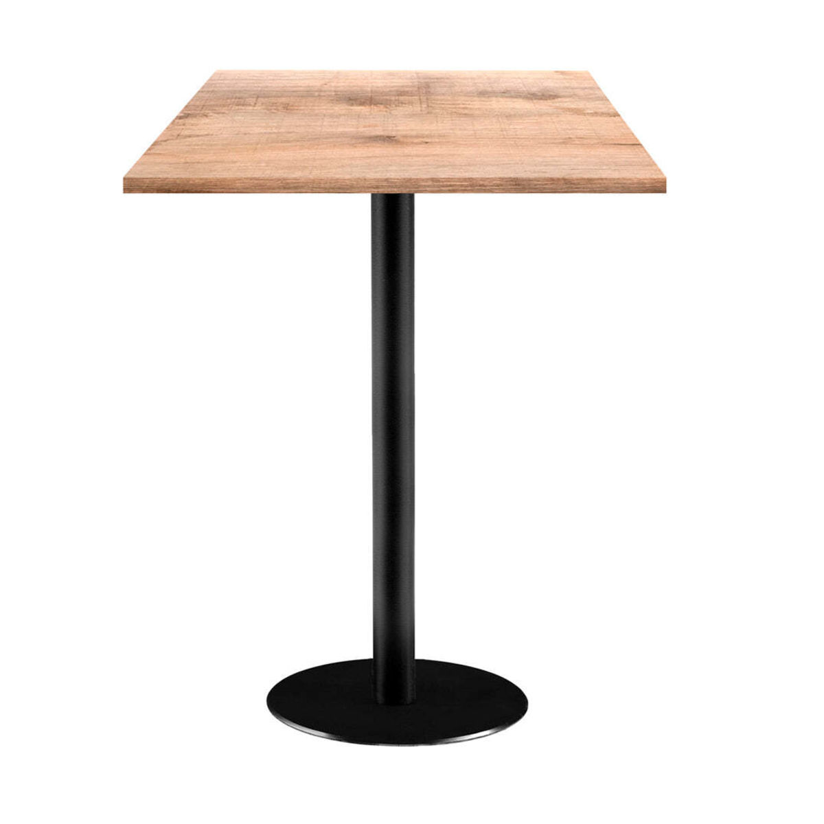 RestooTab Stehtisch Rome quadratisch - Dekor Holz 60x60x113 cm (LxBxH); Platte eiche/hellbraun, Gestell schwarz; quadratisch