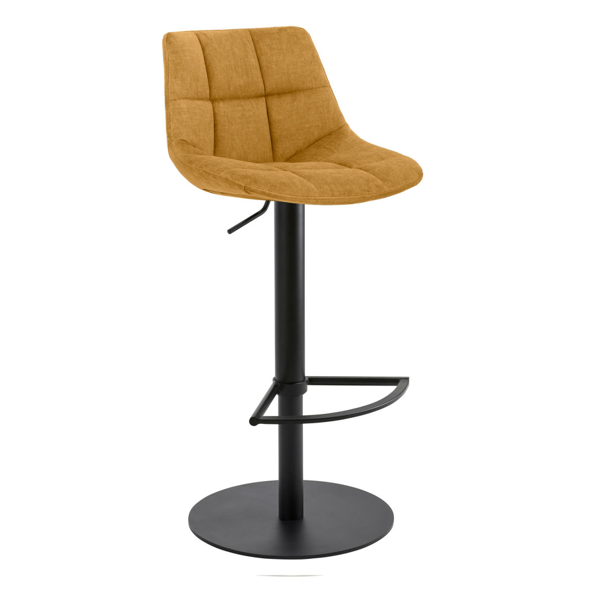 Mayer Sitzmöbel Barhocker höhenverstellbar Rautensteppung Samt 48x49x79.5 cm (BxTxH); Sitz senf, Gestell schwarz