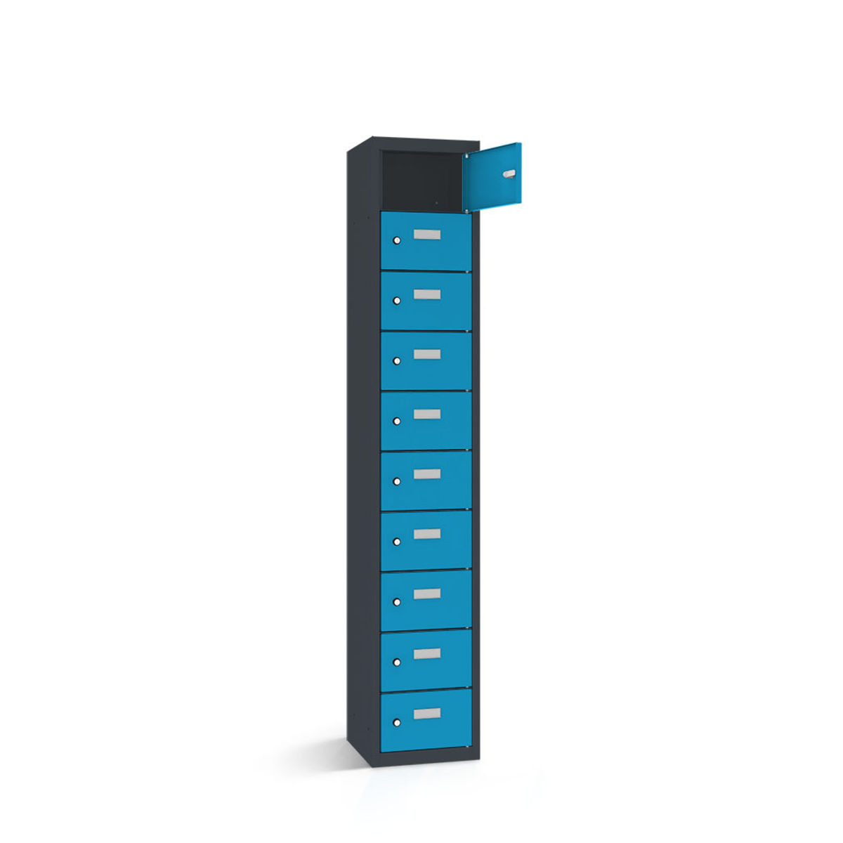 rotstahl Wertfachschrank 10 Fächer mit anthrazitgrauem Korpus 42.5x50x180 cm (BxTxH); blau