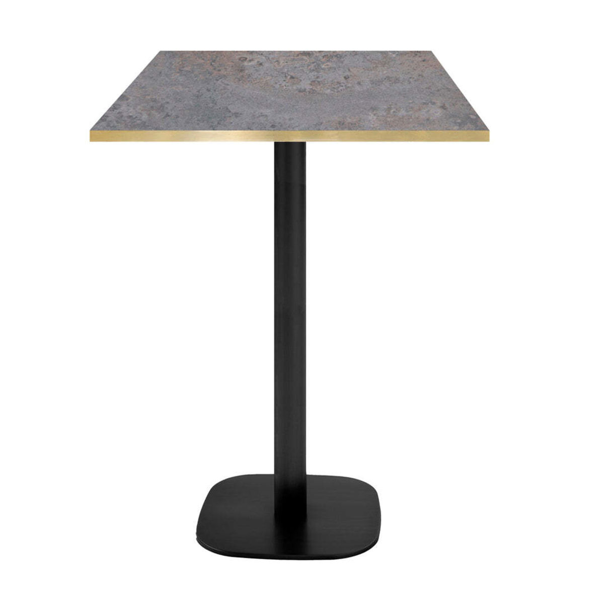 RestooTab Stehtisch Round quadratisch - Kanten messingfarben 60x60x113 cm (LxBxH); Platte metall antik, Gestell schwarz; quadratisch