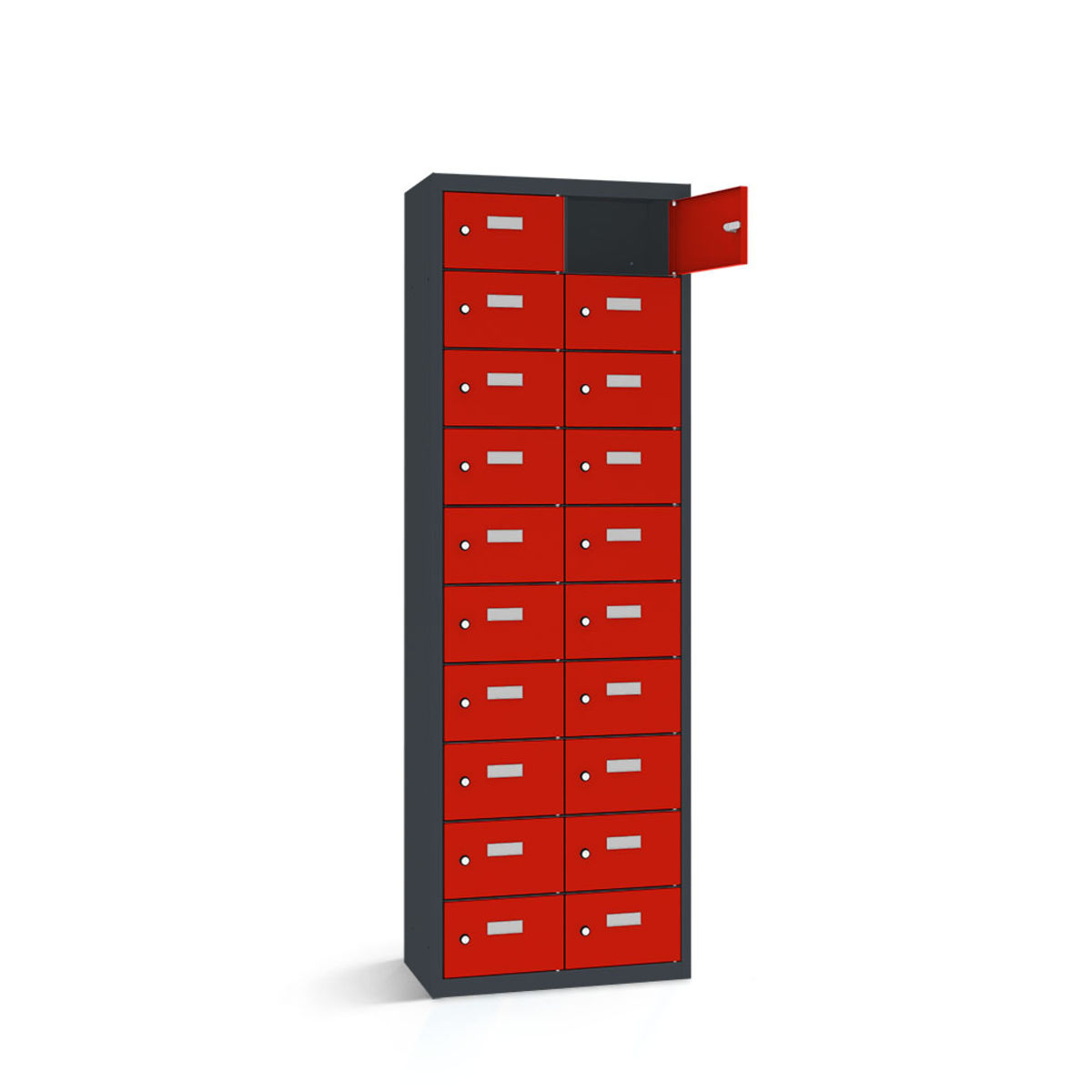 rotstahl Wertfachschrank 20 Fächer mit anthrazitgrauem Korpus 80x30x180 cm (BxTxH); rot