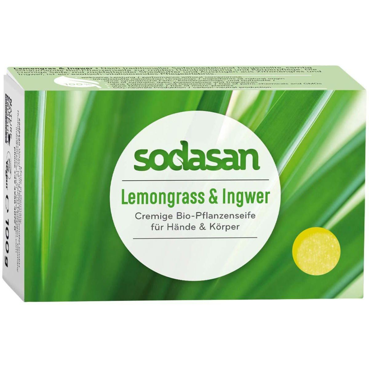 Sodasan Pflanzenölseife 'Cream' Lemongrass & Ingwer, 100 g; gelb