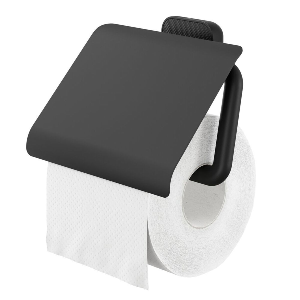 TIGER Carv toalettpappershållare med lock; 4.1x12.3x4.1 cm (LxHxD); Svart