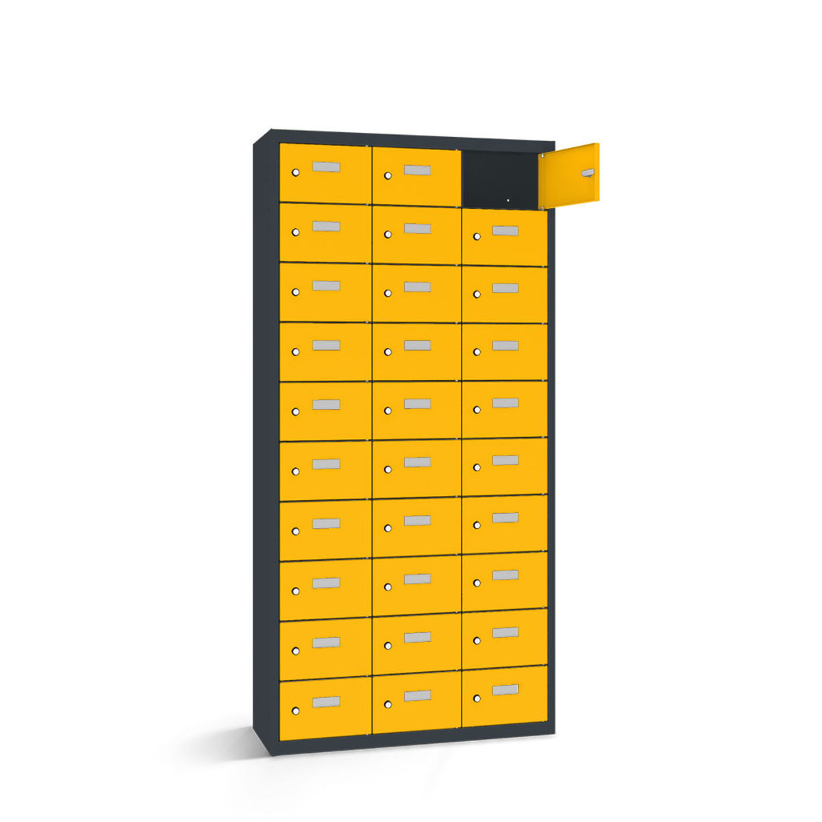 rotstahl Wertfachschrank 30 Fächer mit anthrazitgrauem Korpus 87.5x50x180 cm (BxTxH); gelb
