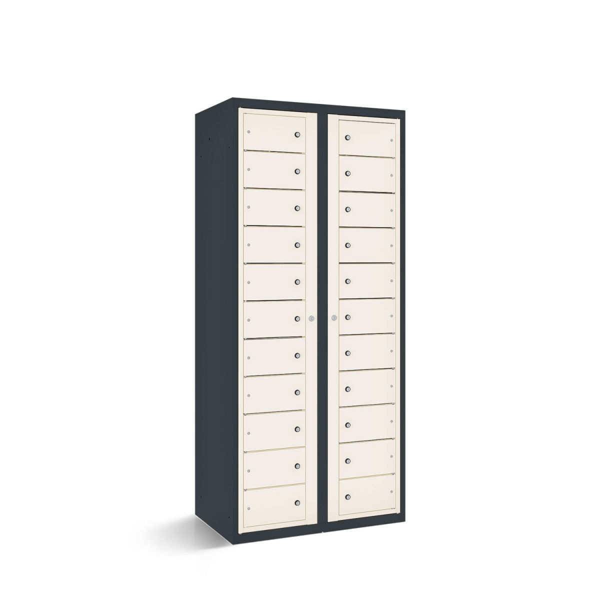 rotstahl Fächerschrank mit Zentraltüren 22 Fächer mit anthrazitgrauem Korpus 80x50x180 cm (BxTxH); weiß