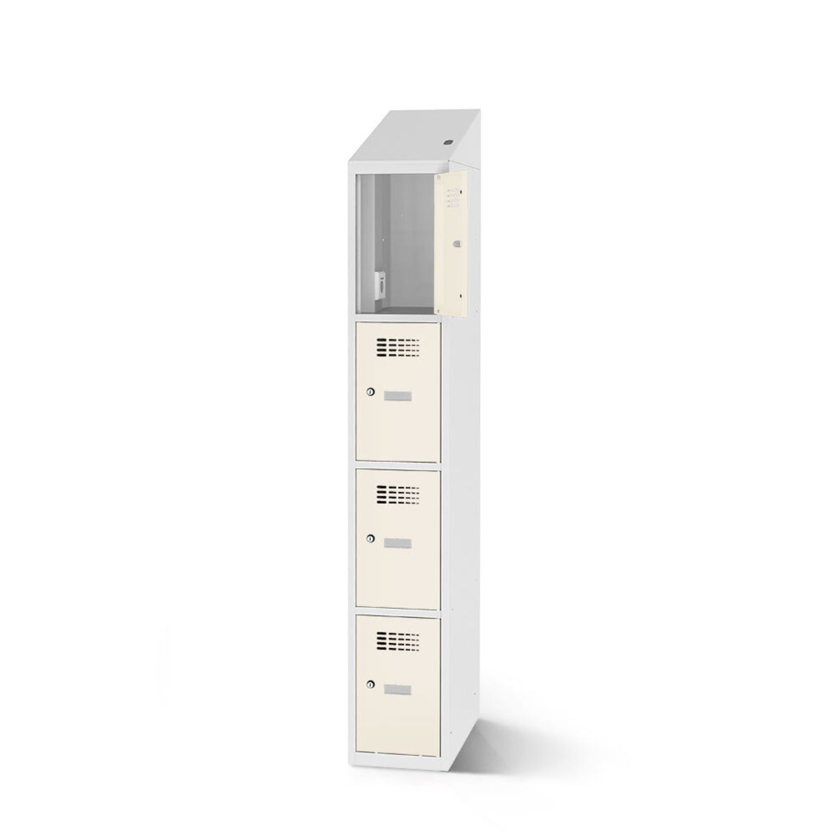 rotstahl Fächerschrank mit Ladefunktion 4 Fächer mit lichtgrauem Korpus 30x200 cm (BxH); weiß