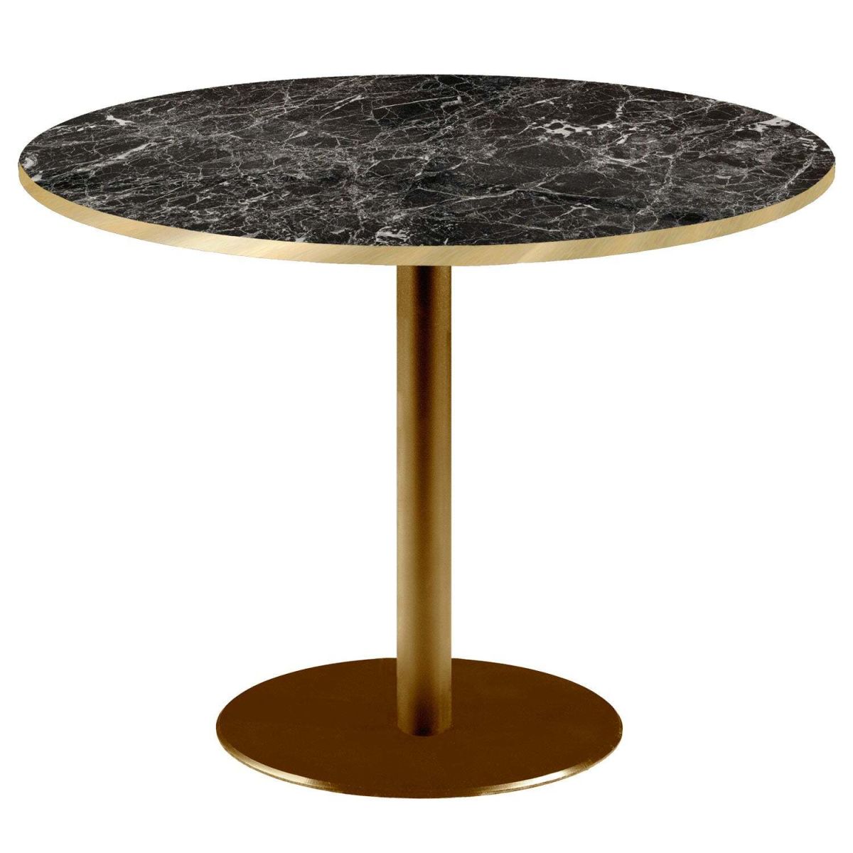 RestooTab Tisch Rome XL rund Gestell goldmetallic - Kanten messingfarben 75x120 cm (HxØ); Platte schwarz/marmoriert/messing, Gestell messing; rund