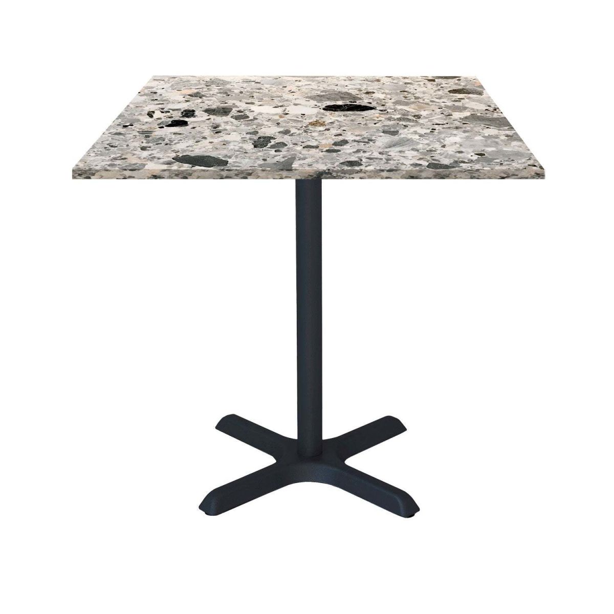 RestooTab Tisch Dina quadratisch - Dekor Stein 70x70x74 cm (LxBxH); Platte grau/terrazzo, Gestell schwarz; quadratisch
