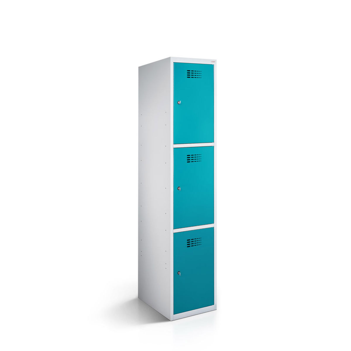 rotstahl Fächerschrank 3 Fächer mit lichtgrauem Korpus 30x50x180 cm (BxTxH); türkis