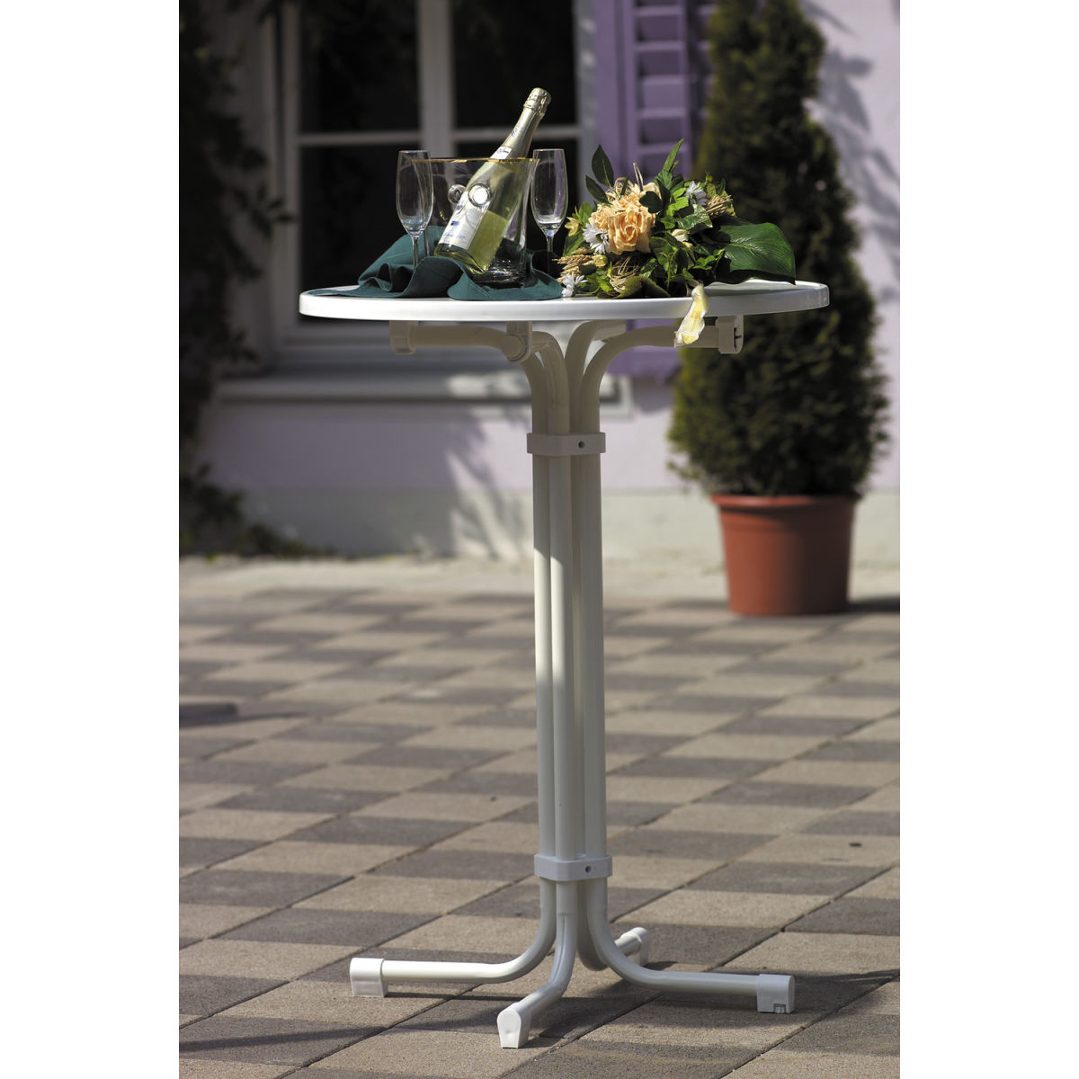 Tavolo alto Multiflex rotondo Barths; 70x70x110 cm (LxØxH); bianco; rotonda