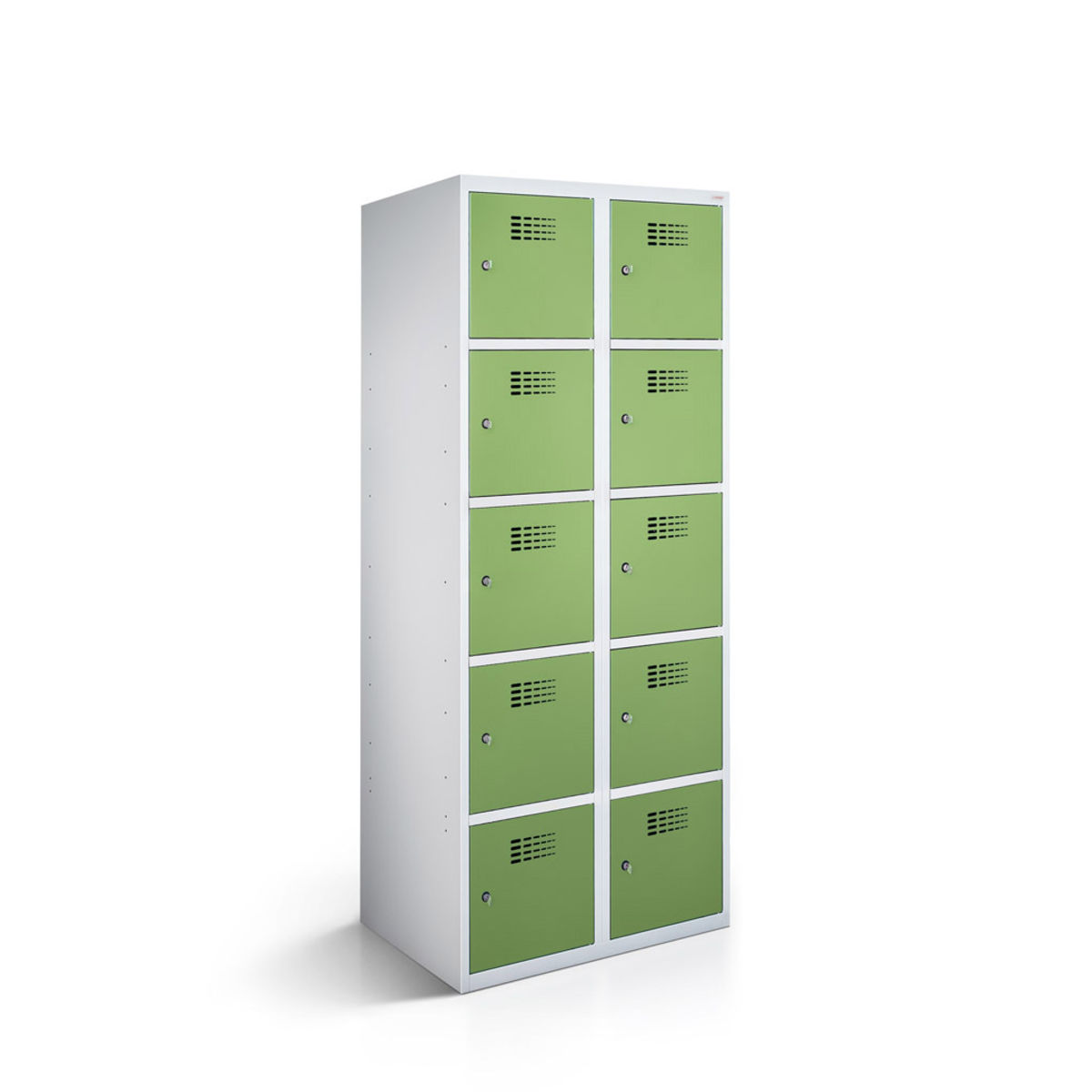 rotstahl Fächerschrank 10 Fächer mit lichtgrauem Korpus 80x50x180 cm (BxTxH); hellgrün