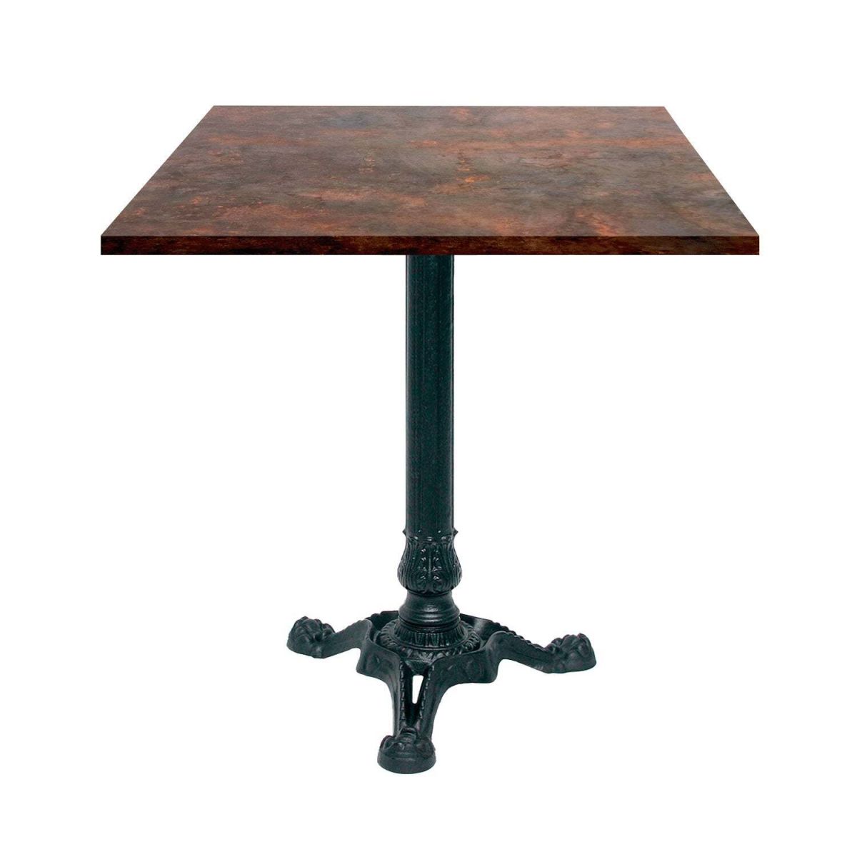 RestooTab Tisch Bistrot quadratisch - Dekor Stein & Holz 70x70x75 cm (LxBxH); metall verrostet; Gestell schwarz; quadratisch