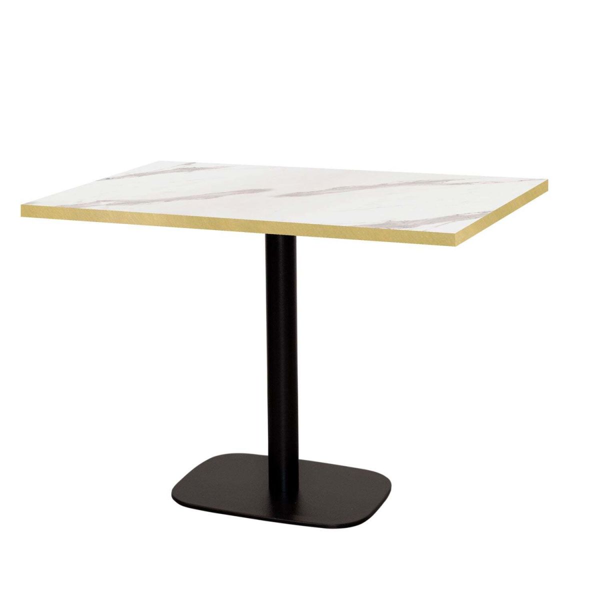 RestooTab Tisch Round rechteckig - Kanten messingfarben 120x70x75 cm (LxBxH); Platte weiß, Gestell schwarz; rechteckig