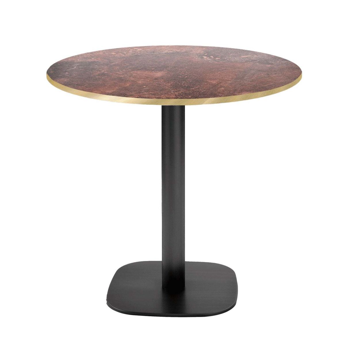 RestooTab Tisch Round rund - Kanten messingfarben 75x70 cm (HxØ); Platte metall verrostet, Gestell schwarz; rund
