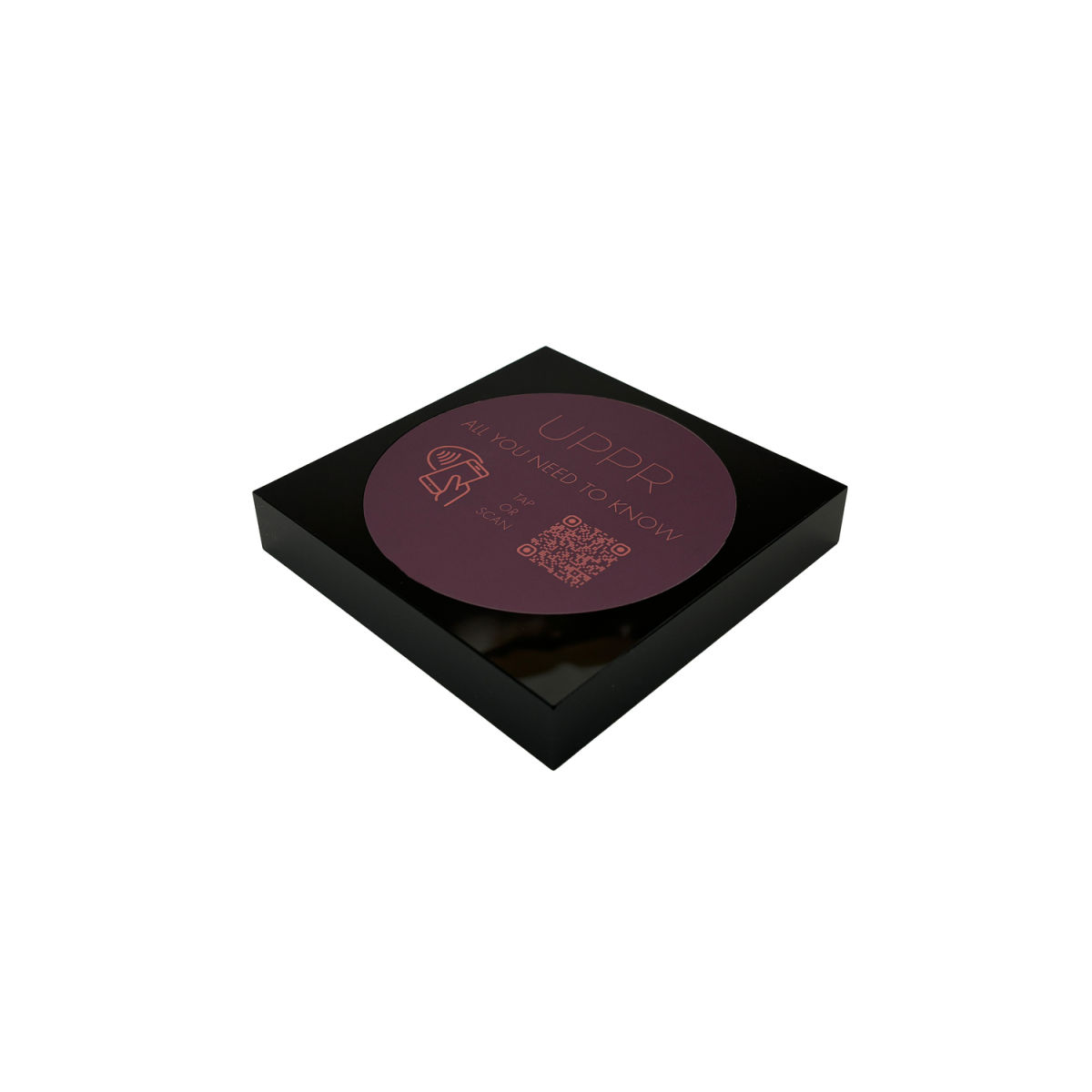 PRODUCTMATE Tischaufsteller liegend schräg mit QR-Code Aufkleber glänzend und NFC-Chip 11x11 cm (BxH); schwarz; 25 Stück / Pack