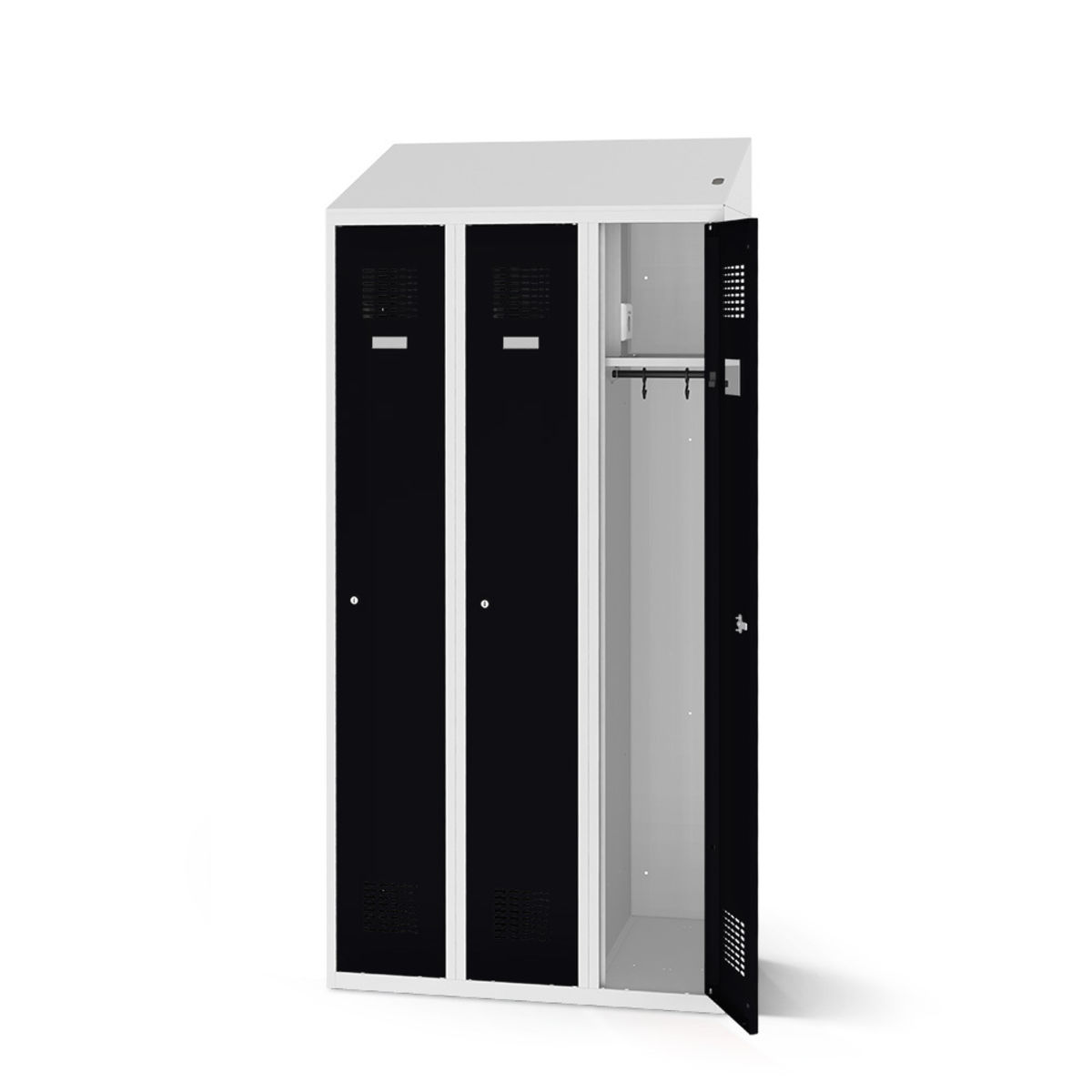 rotstahl Kleiderspind mit Ladefunktion 3 Türen mit lichtgrauem Korpus 90x200 cm (BxH); schwarz