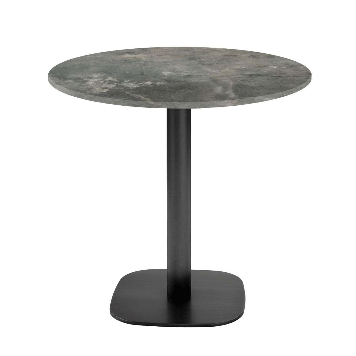 RestooTab Tisch Round rund - Dekor Stein & Holz 75x70 cm (HxØ); Platte graublau, Gestell schwarz; rund