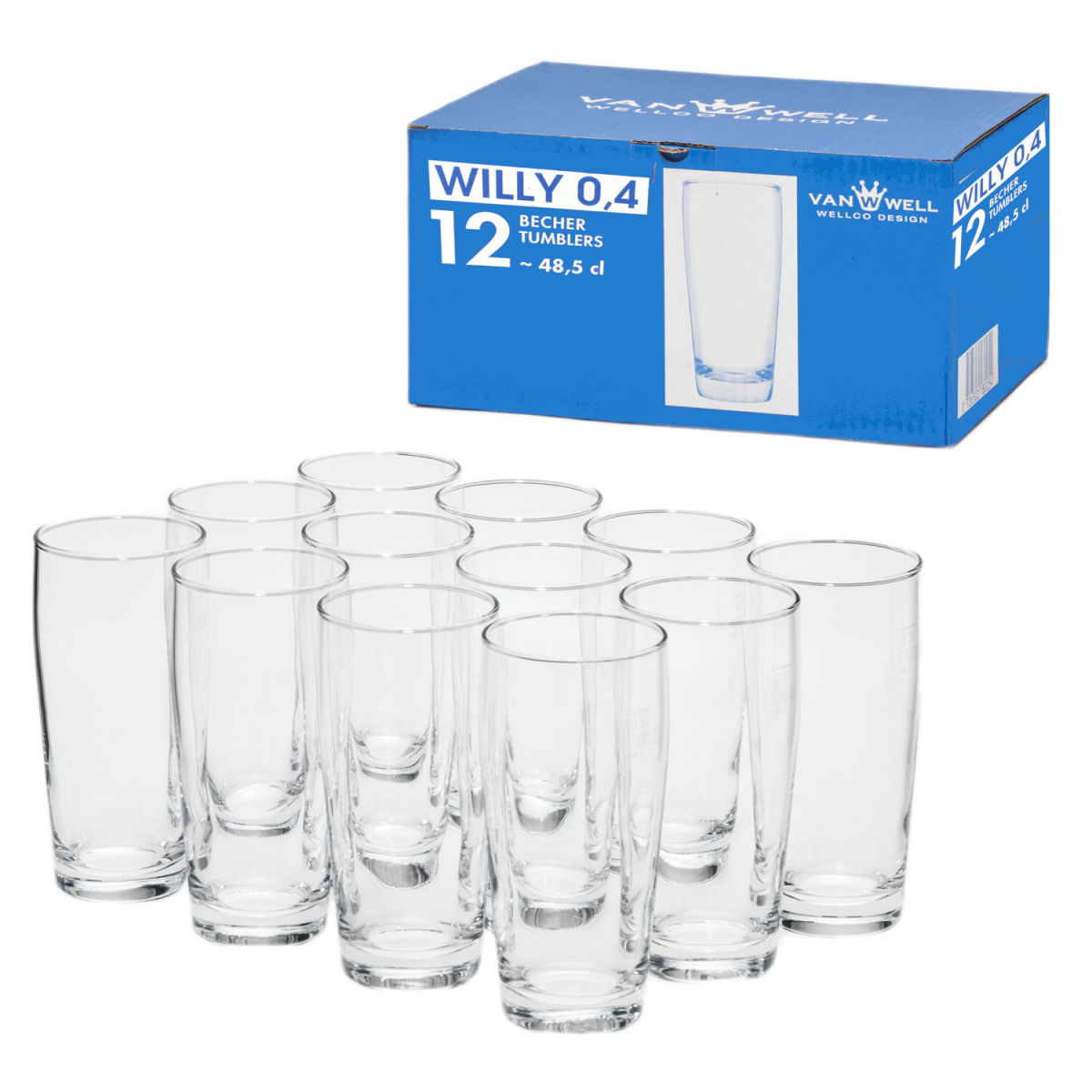 Willybecher van Well; 400 ml, 16.5 cm (H); trasparente; 0.4 l Segno di riempimento, 12 pz. / Pacco