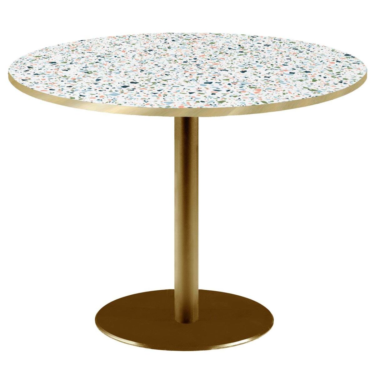 Tavolo Roma XL rotondo base dorato - laminato pietra & canti ottone RestooTab; 75x120 cm (HxØ); multicolore/terazzo/ottone; rotonda