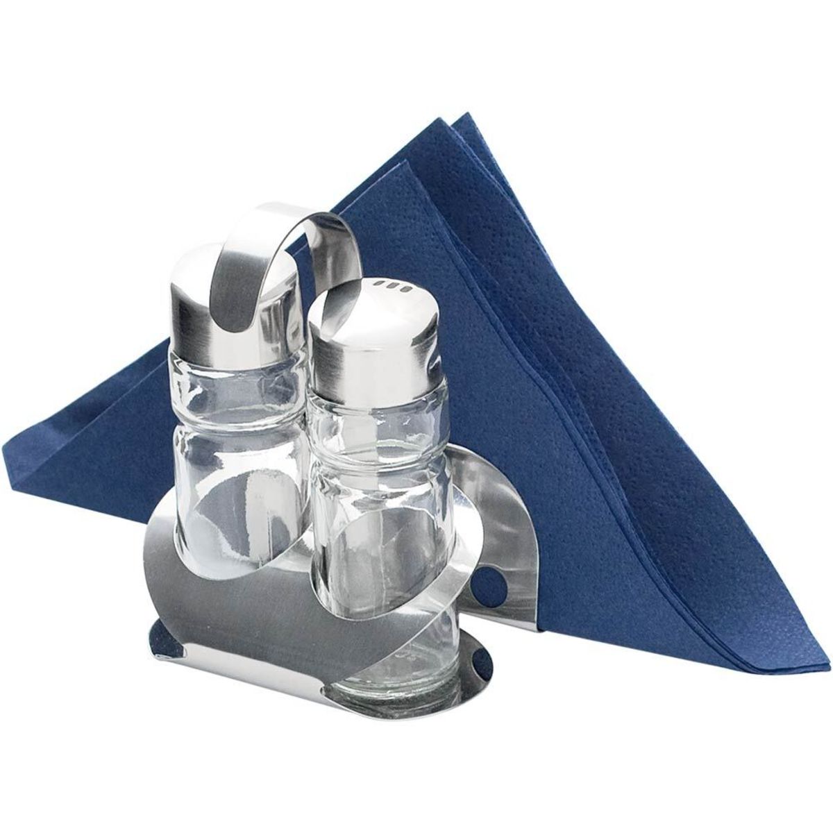 Stalgast Menage 2-teilig, Salz/Pfeffer, mit Karten-/ Serviettenhalter 11.5 cm (H); silber/transparent