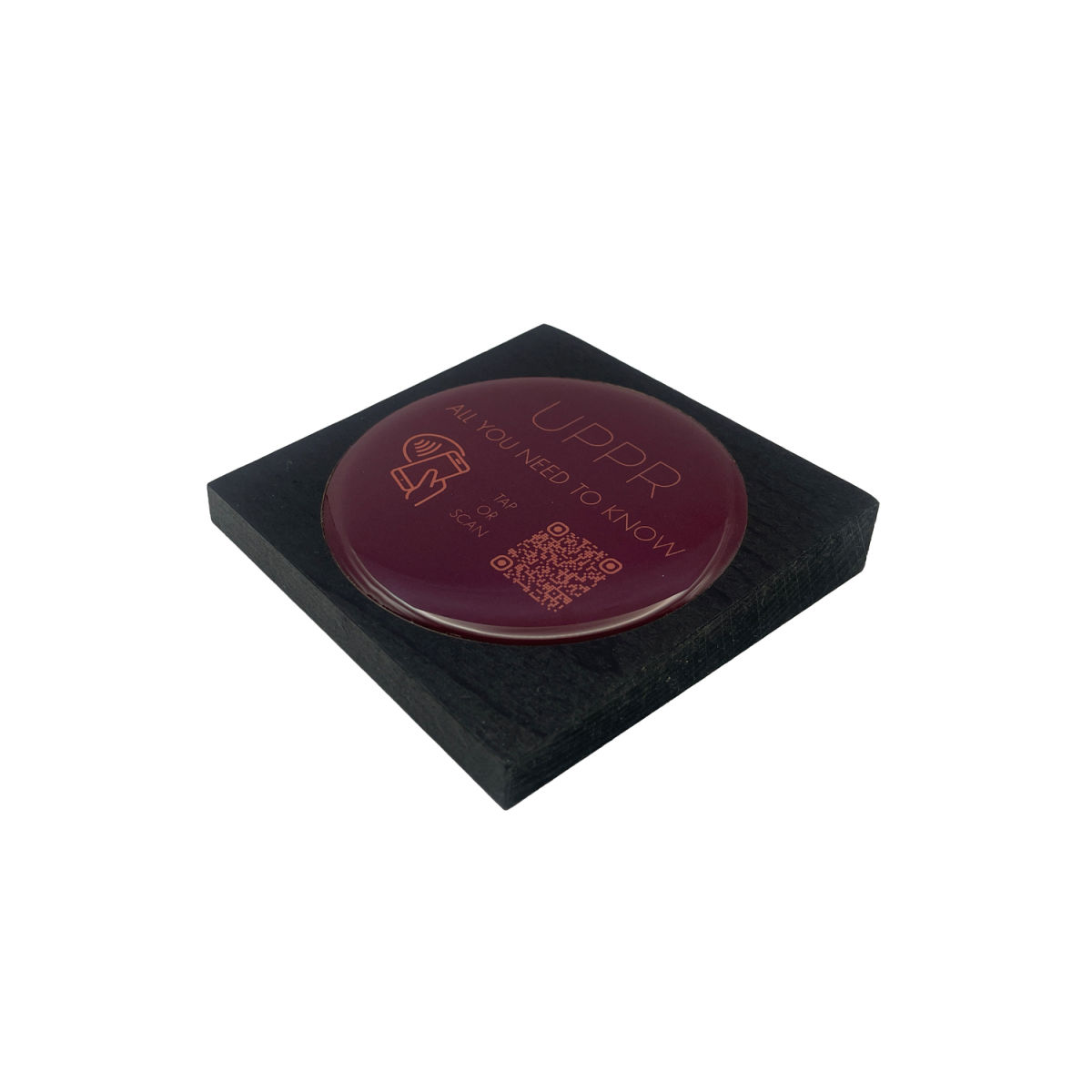 PRODUCTMATE Tischaufsteller liegend schräg mit QR-Code Aufkleber matt und NFC-Chip 11x11 cm (BxH); buche/schwarz; 25 Stück / Pack
