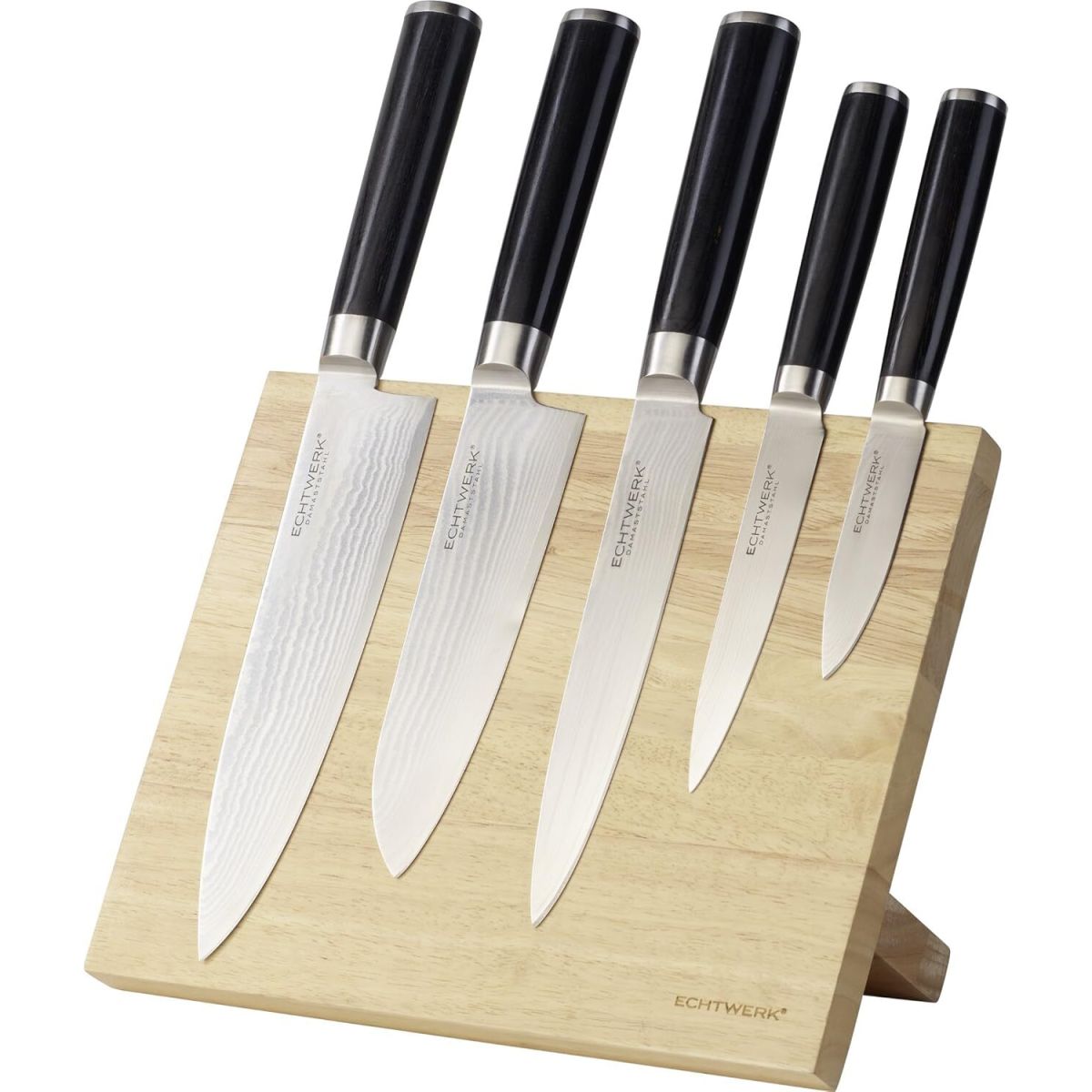 ECHTWERK Damastmesser Set inkl. Messerblock 6-tlg 26 cm (L); silber