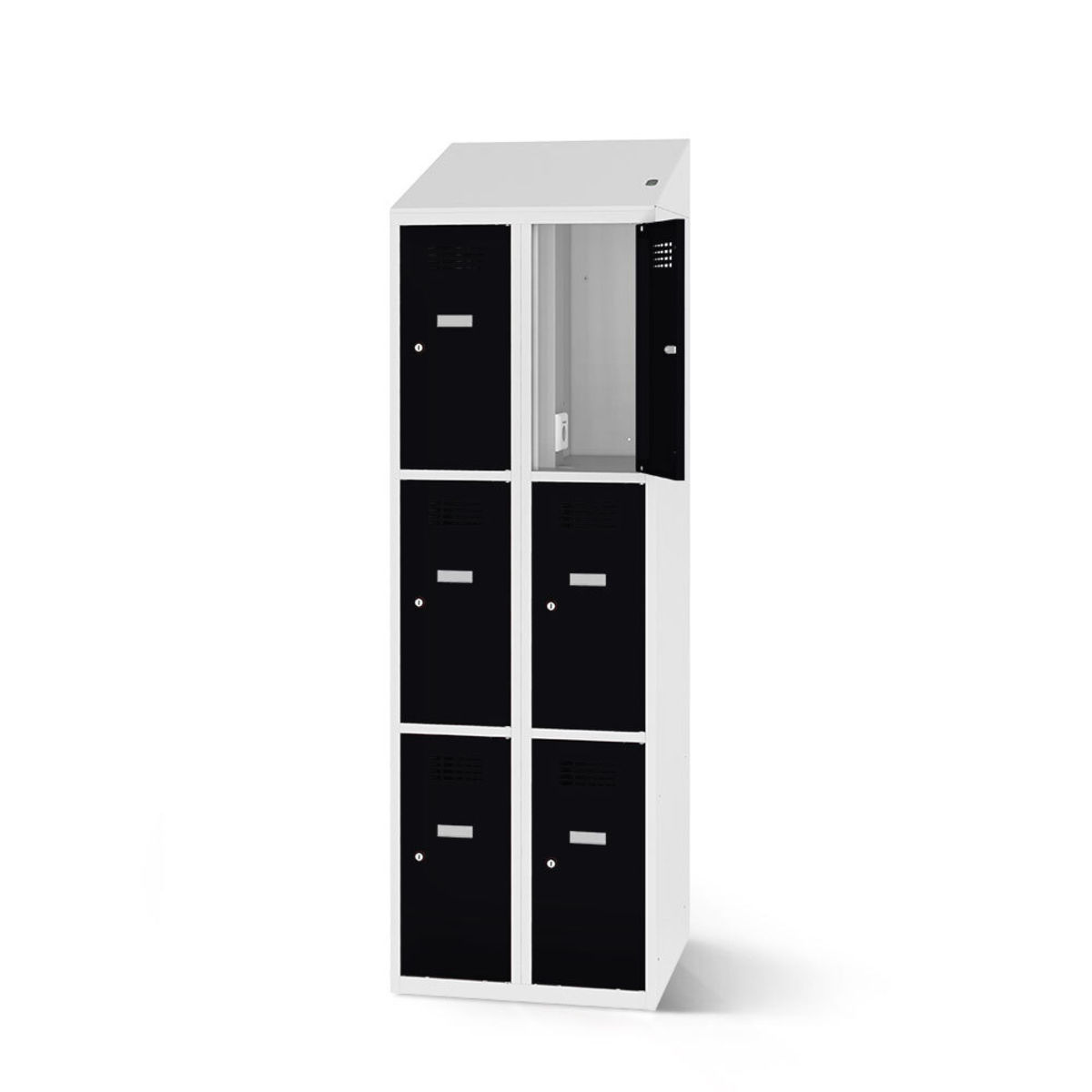 rotstahl Fächerschrank mit Ladefunktion 6 Fächer mit lichtgrauem Korpus 80x200 cm (BxH); schwarz