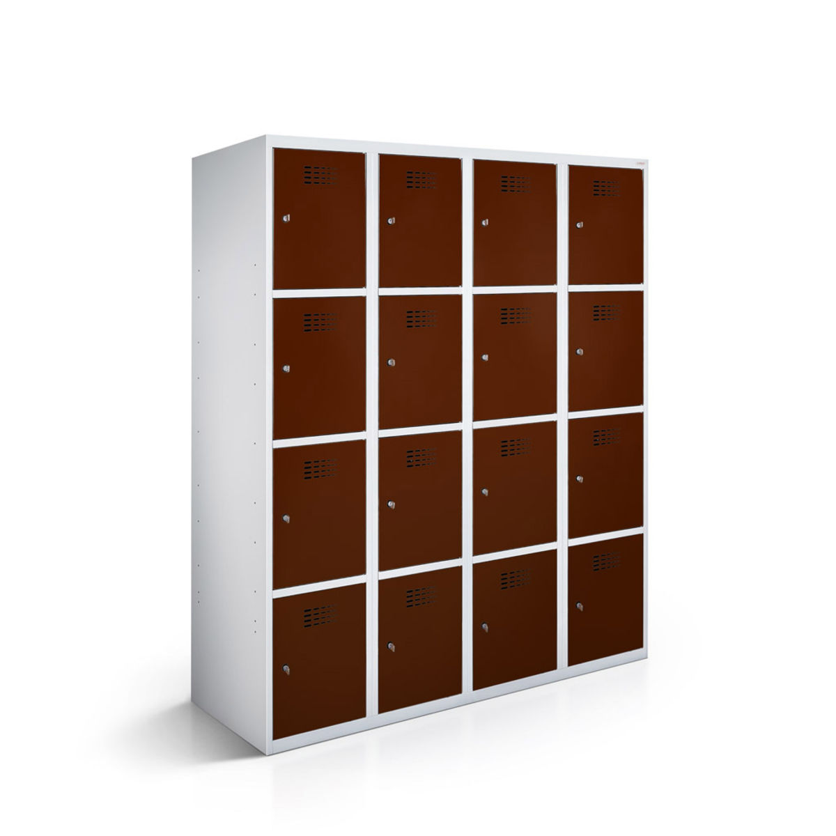 rotstahl Fächerschrank 16 Fächer mit lichtgrauem Korpus 120x50x180 cm (BxTxH); mahagoni
