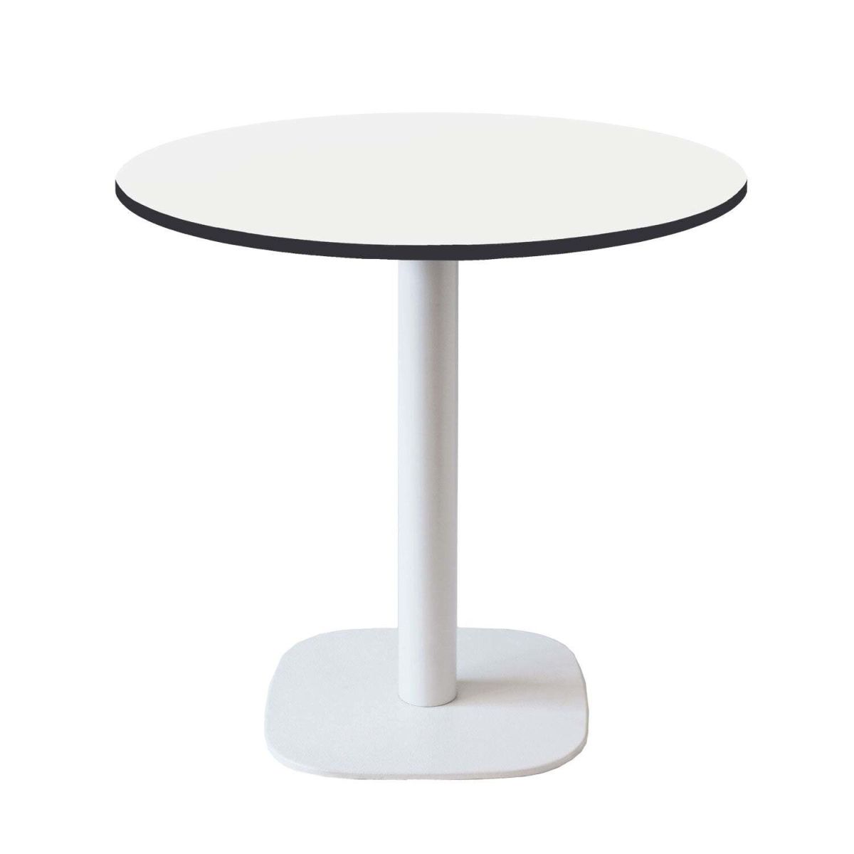 RestooTab Tisch Round rund Gestell weiß - Dekor Holz & Uni 75x70 cm (HxØ); Platte weiß/schwarz, Gestell weiß; rund