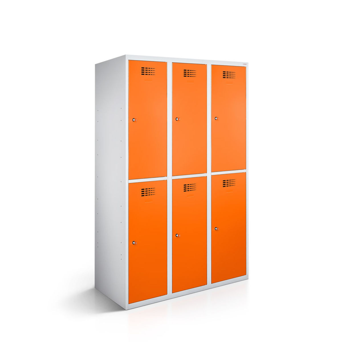 rotstahl Garderobenspind 6 Türen mit lichtgrauem Korpus 120x50x180 cm (BxTxH); orange